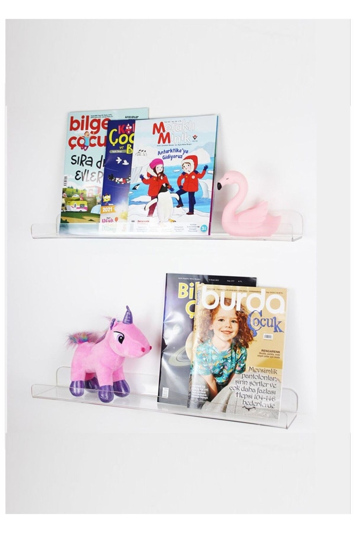 Pleksi Kitap Duvar Rafı Şeffaf--40x10cm Koruma Jelatinlerini Sökünüz--