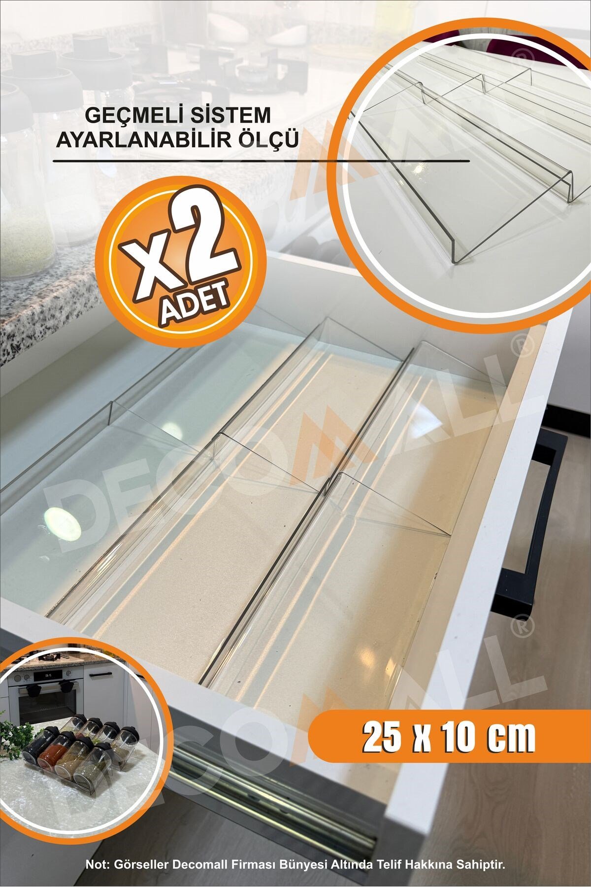 Pleksi Şeffaf 2 Adet Baharatlık Çekmece Içi Düzenleyici Organizer