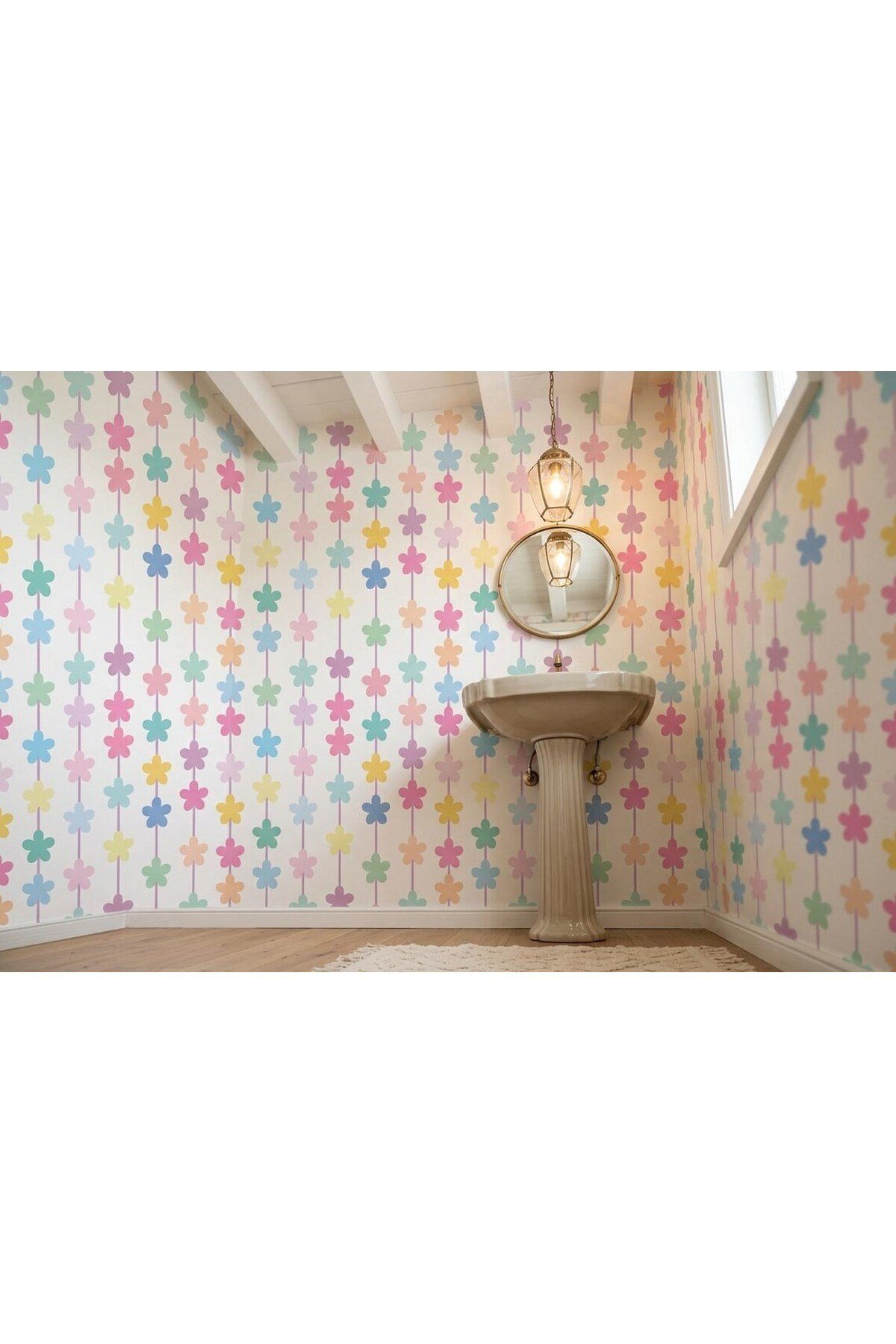 (PP-150) Kemerli Çizgili Yarım Duvar Sticker – Bebek Çocuk Odası Kendinden Yapışkanlı Duvar Kaplama