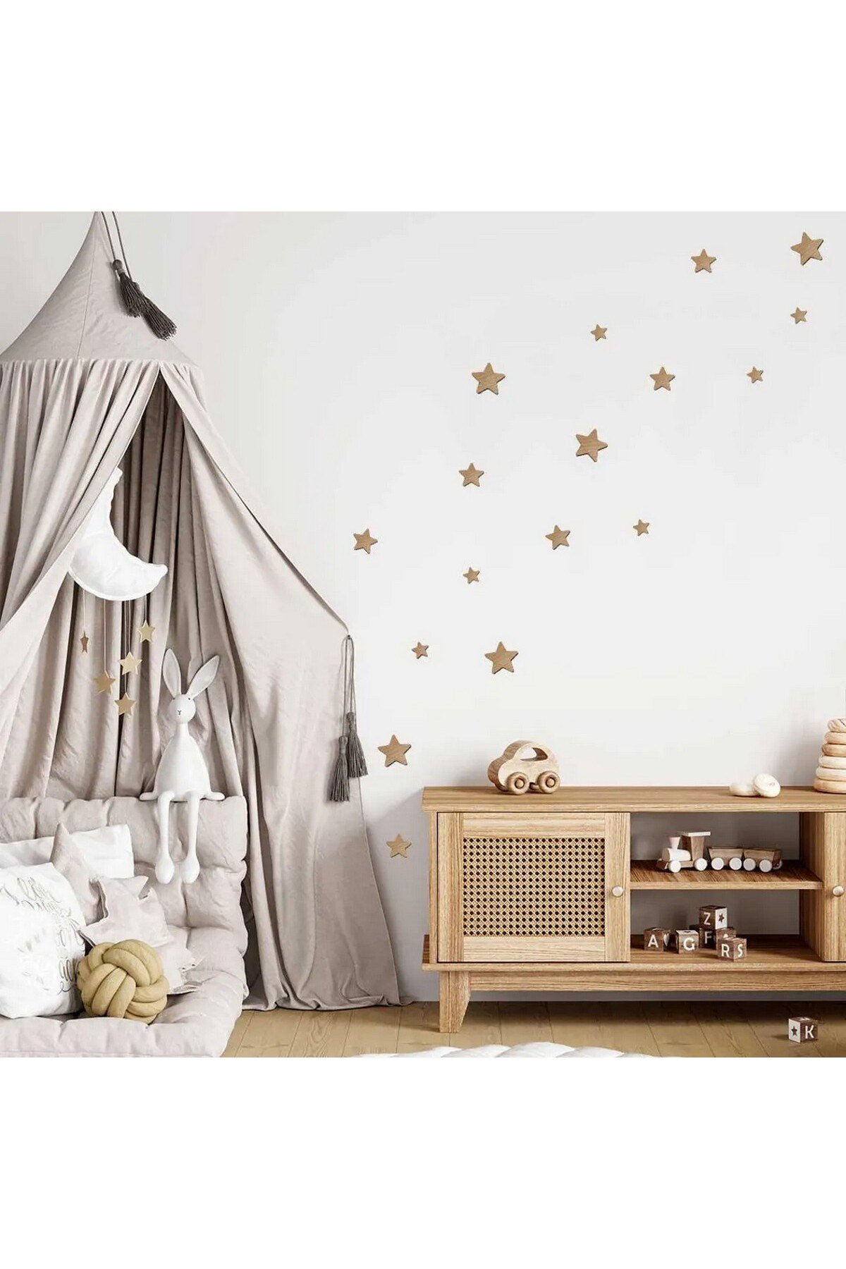 (PP-58) Bebek ve Çocuk Odası Ahşap Yıldız Duvar Dekoru – 3 mm Kabartmalı Yıldız Ahşap Tablo