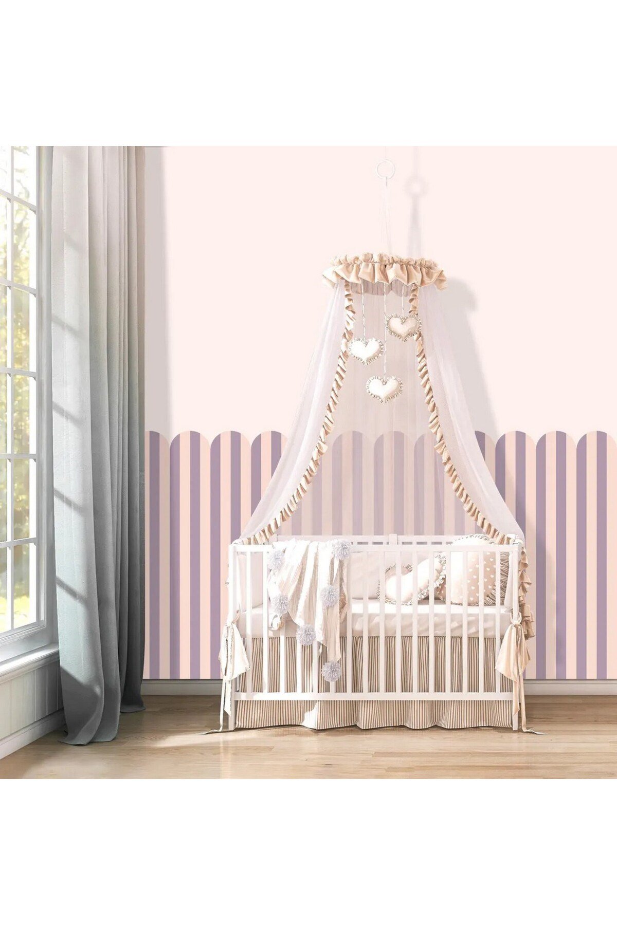 PP-72 Kemerli Çizgili Yarım Duvar Sticker – Bebek & Çocuk Odası Kendinden Yapışkanlı Duvar Dekoru