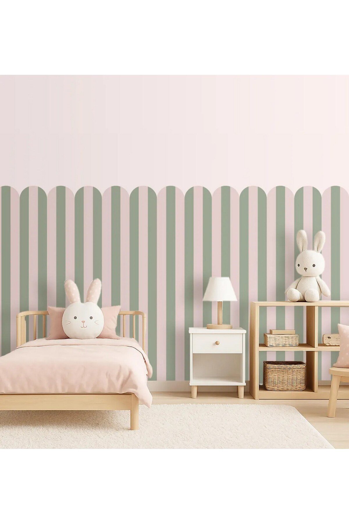 PP-77 Kemerli Çizgili Yarım Duvar Sticker – Bebek & Çocuk Odası Kendinden Yapışkanlı Duvar Dekoru