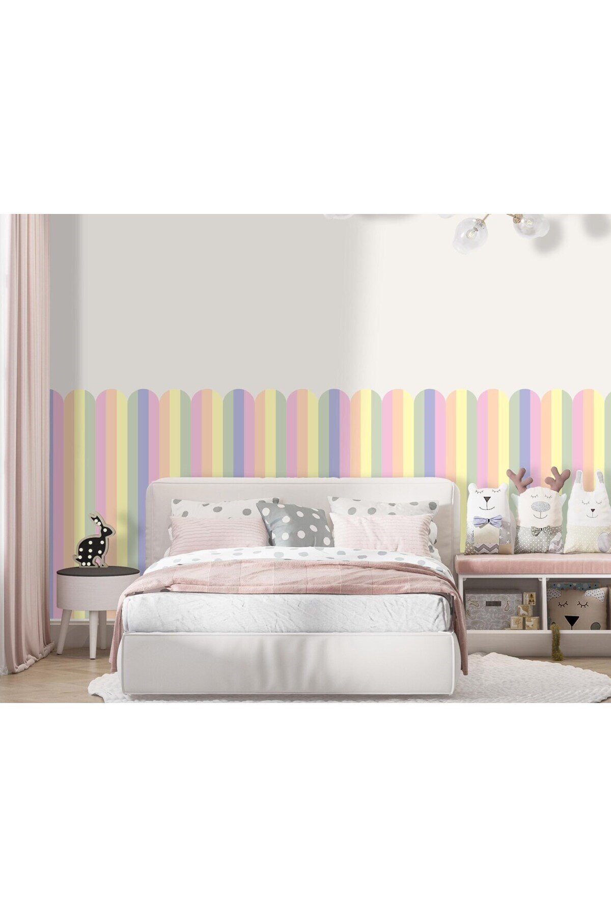 PP-84 Kemerli Çizgili Yarım Duvar Sticker – Bebek & Çocuk Odası Kendinden Yapışkanlı Duvar Dekoru