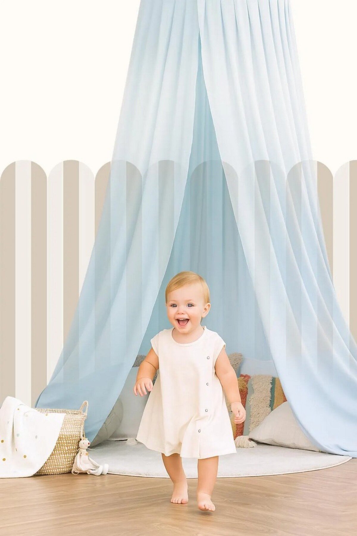 PP-86 Kemerli Çizgili Yarım Duvar Sticker – Bebek & Çocuk Odası Kendinden Yapışkanlı Duvar Dekoru