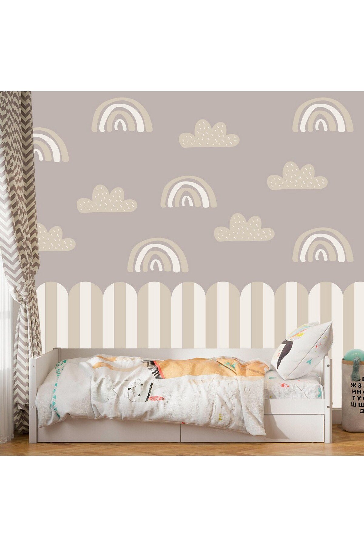 PP-86 Kemerli Çizgili Yarım Duvar Sticker – Bebek & Çocuk Odası Kendinden Yapışkanlı Duvar Dekoru