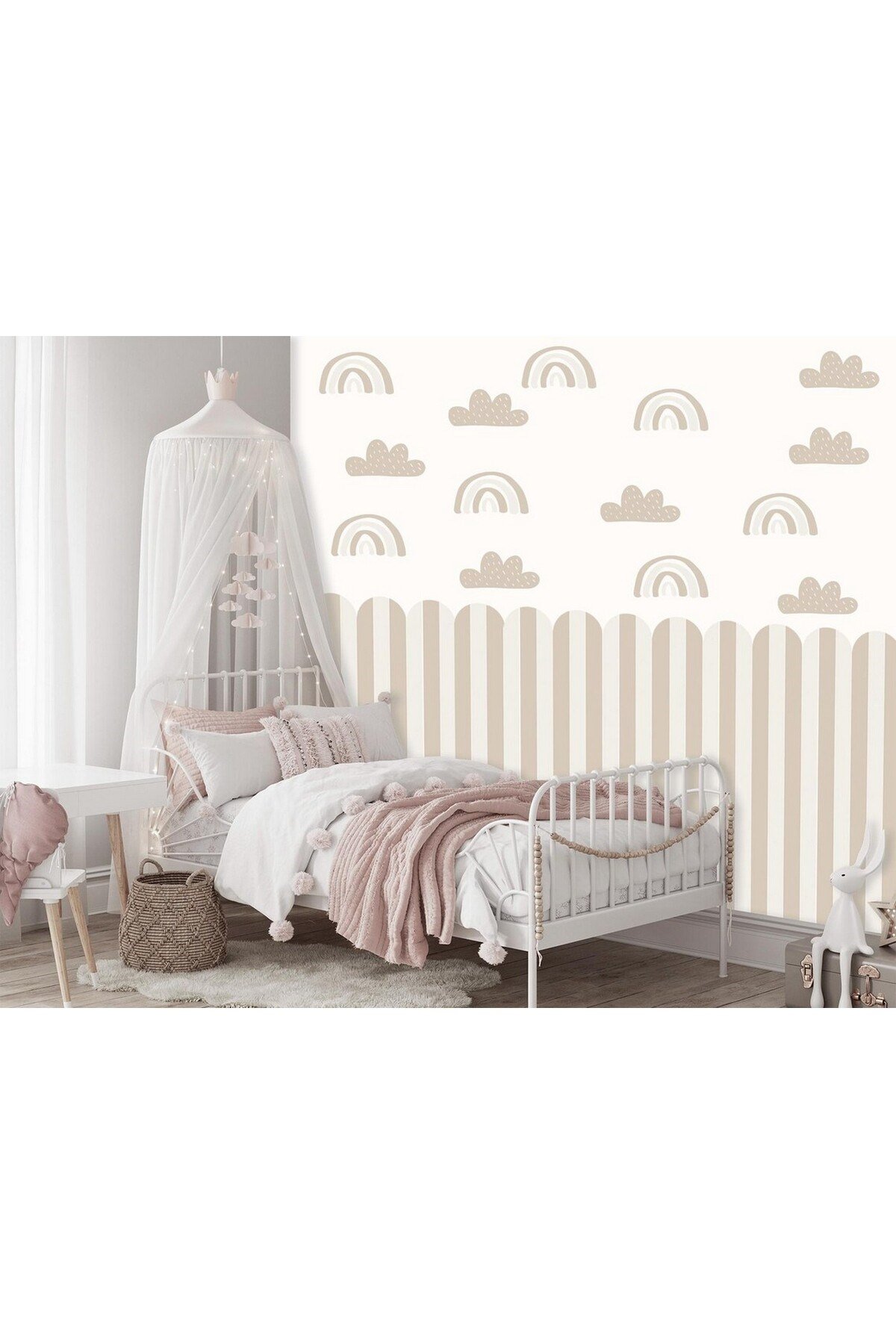 PP-86 Kemerli Çizgili Yarım Duvar Sticker – Bebek & Çocuk Odası Kendinden Yapışkanlı Duvar Dekoru