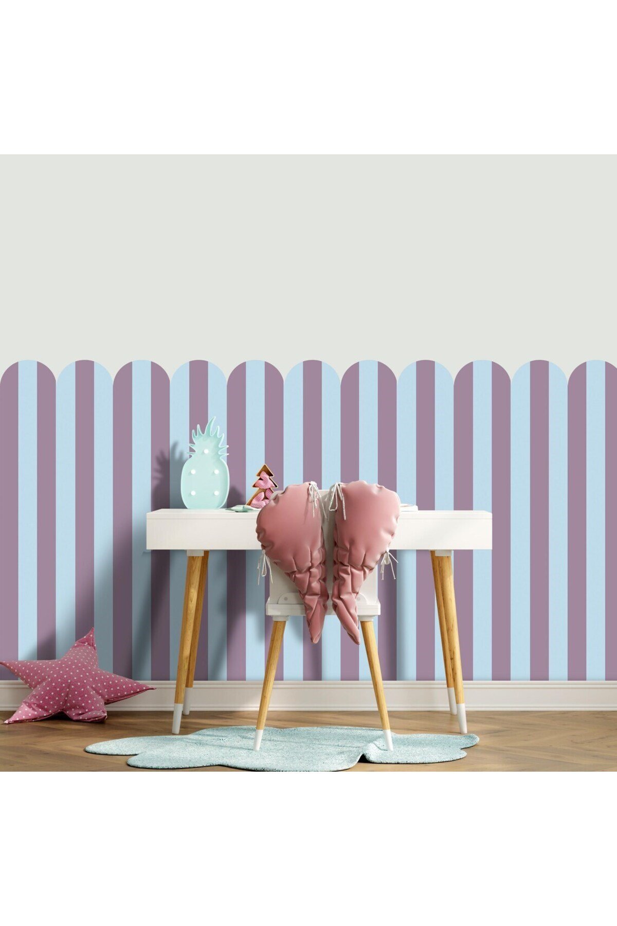 PP-88 Kemerli Çizgili Yarım Duvar Sticker – Bebek & Çocuk Odası Kendinden Yapışkanlı Duvar Dekoru