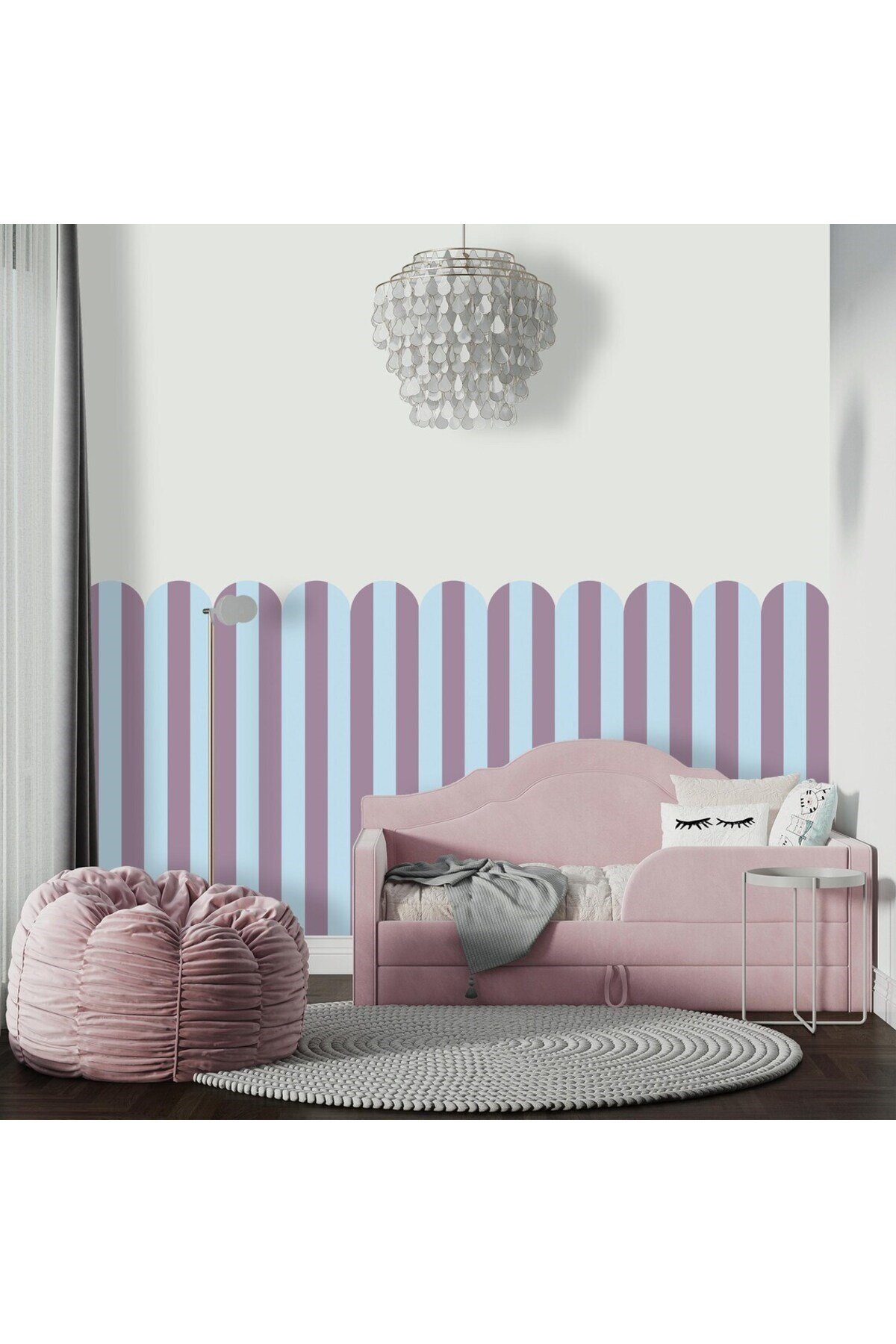 PP-88 Kemerli Çizgili Yarım Duvar Sticker – Bebek & Çocuk Odası Kendinden Yapışkanlı Duvar Dekoru