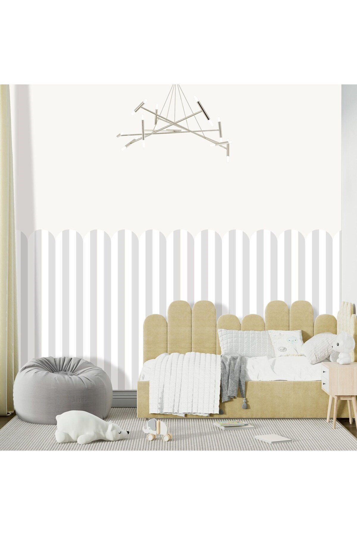 PP-89 Kemerli Çizgili Yarım Duvar Sticker – Bebek & Çocuk Odası Kendinden Yapışkanlı Duvar Dekoru