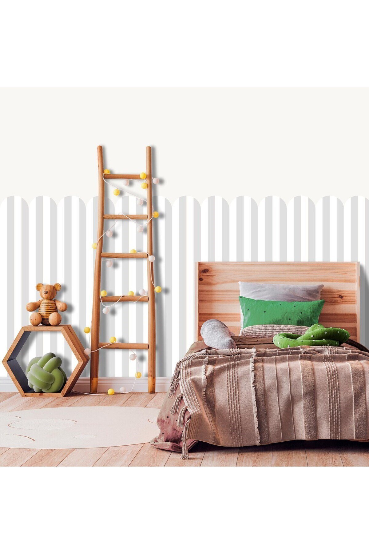 PP-89 Kemerli Çizgili Yarım Duvar Sticker – Bebek & Çocuk Odası Kendinden Yapışkanlı Duvar Dekoru