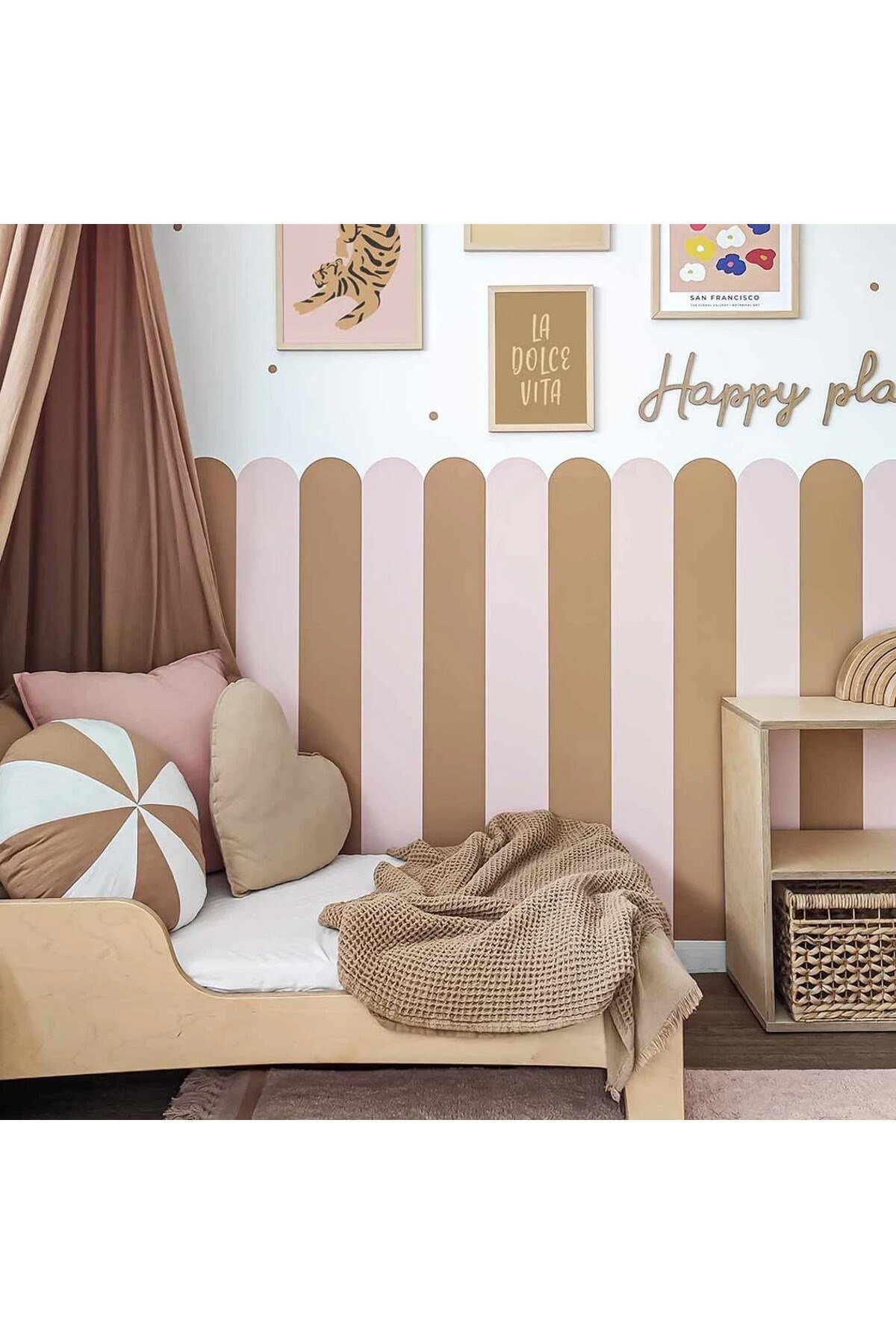 PP-93 Kemerli Çizgili Yarım Duvar Sticker – Bebek & Çocuk Odası Kendinden Yapışkanlı Duvar Dekoru