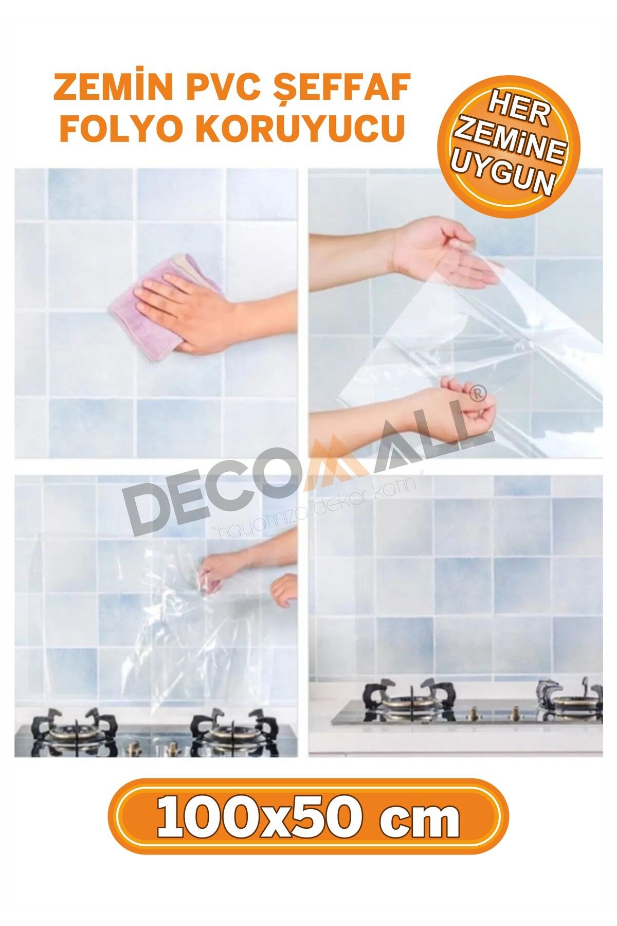 ŞEFFAF (50x100cm) Mutfak Tezgah Arası Koruma Folyosu Masa Koruma Folyosu DolapKoruma
