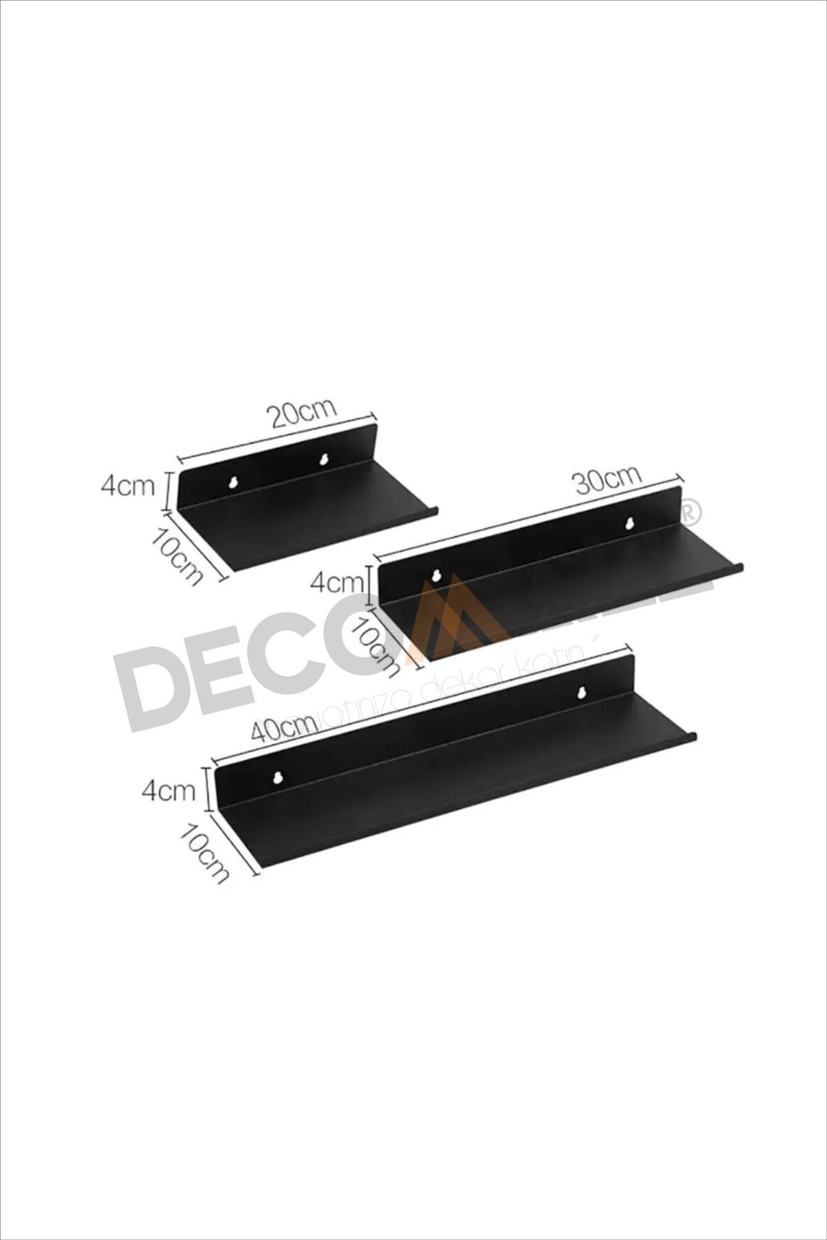 Siyah 3lü Set 40x10 30x10 20x10 cm Banyo Duvar Baharatlık Düzenleyici Raf Çok Amaçlı