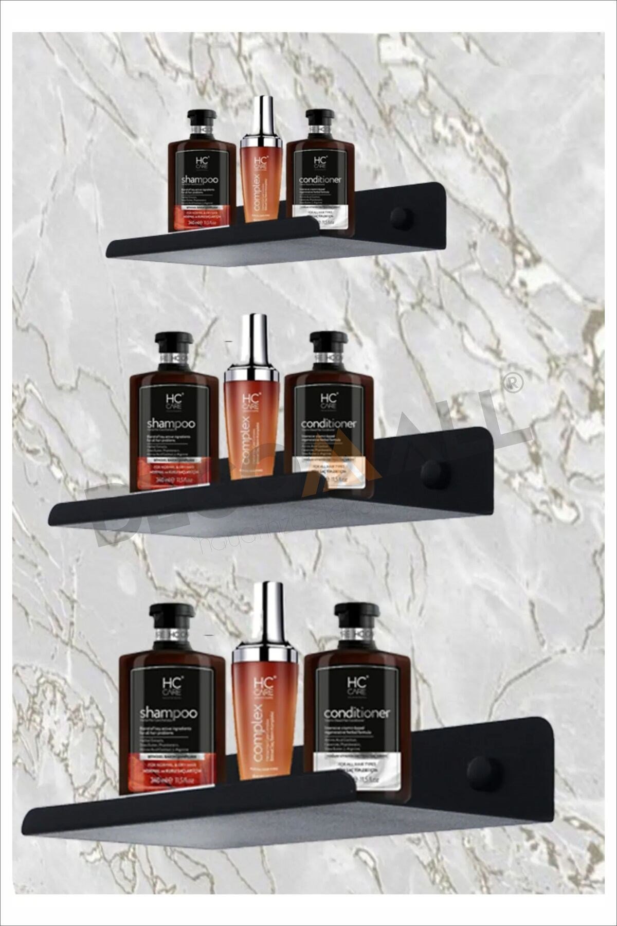 Siyah 3lü Set 40x10 30x10 20x10 cm Banyo Duvar Baharatlık Düzenleyici Raf Çok Amaçlı