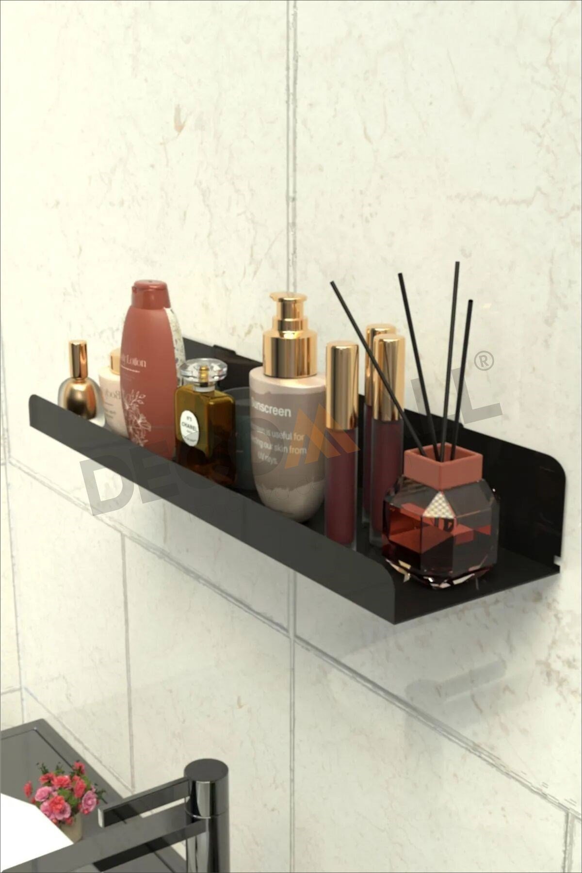 Siyah x2 Adet 40x10 cm Banyo Duvar Baharatlık Düzenleyici Raf Çok Amaçlı Duvar Rafı