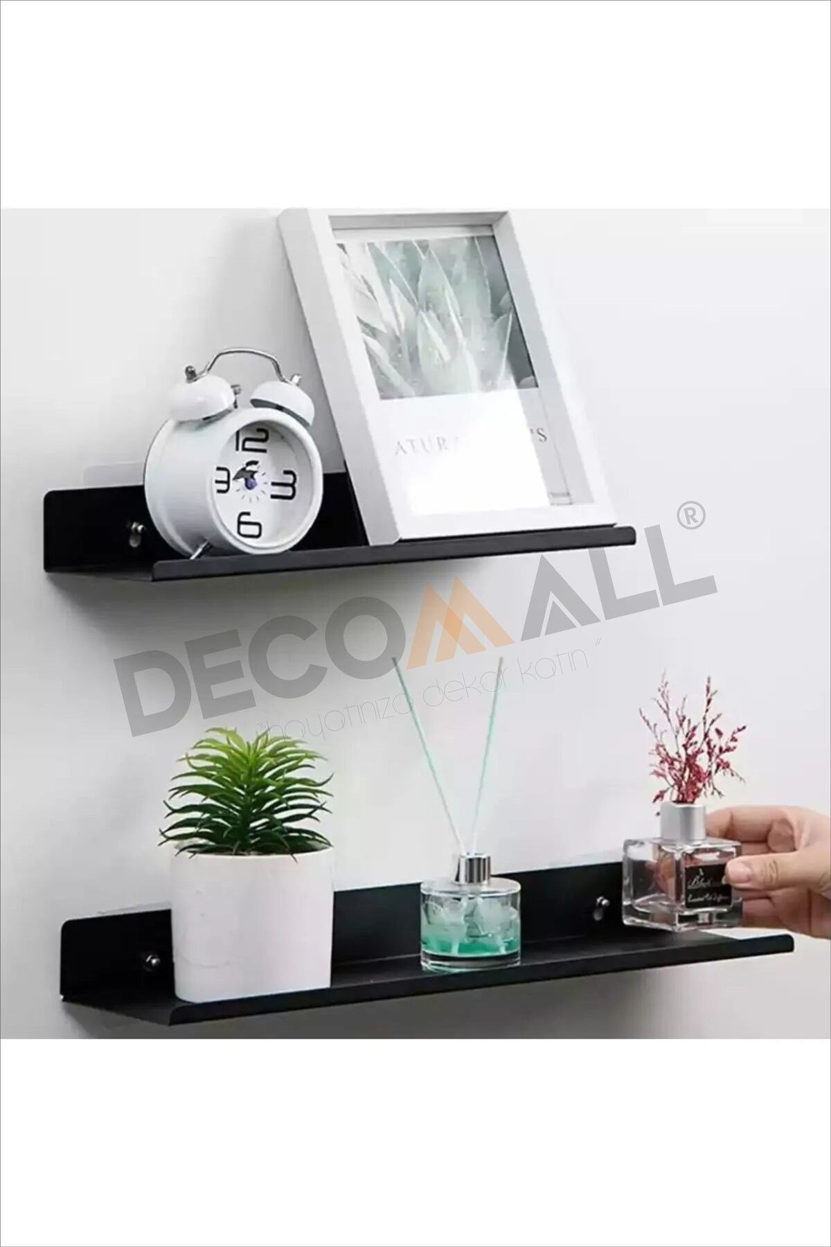 Siyah x2 Adet 40x10 cm Banyo Duvar Baharatlık Düzenleyici Raf Çok Amaçlı Duvar Rafı