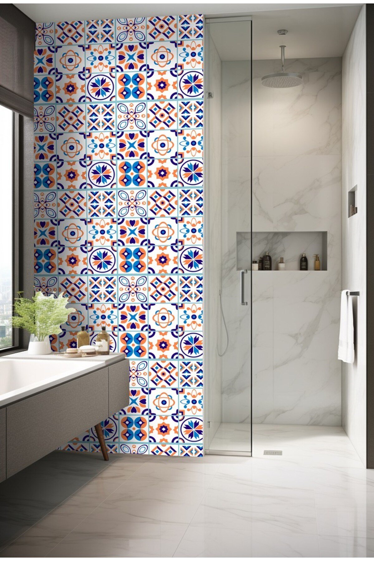 Suya Dayanıklı 100 x 100cm Mutfak Banyo Zemin Mermer Mobilya Fayans Yapışkanlı Folyo Kaplama Code149