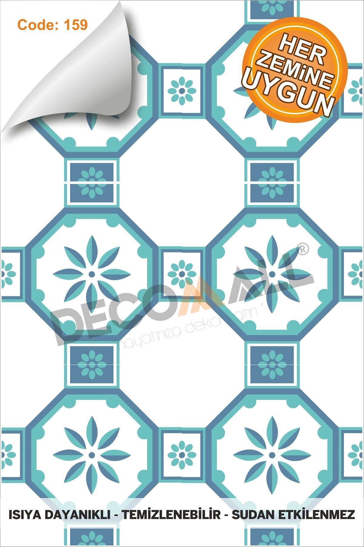 Suya Dayanıklı 100 x 100cm Mutfak Banyo Zemin Mermera Fayans Yapışkanlı Folyo (LAMİNASYONLU)Code159