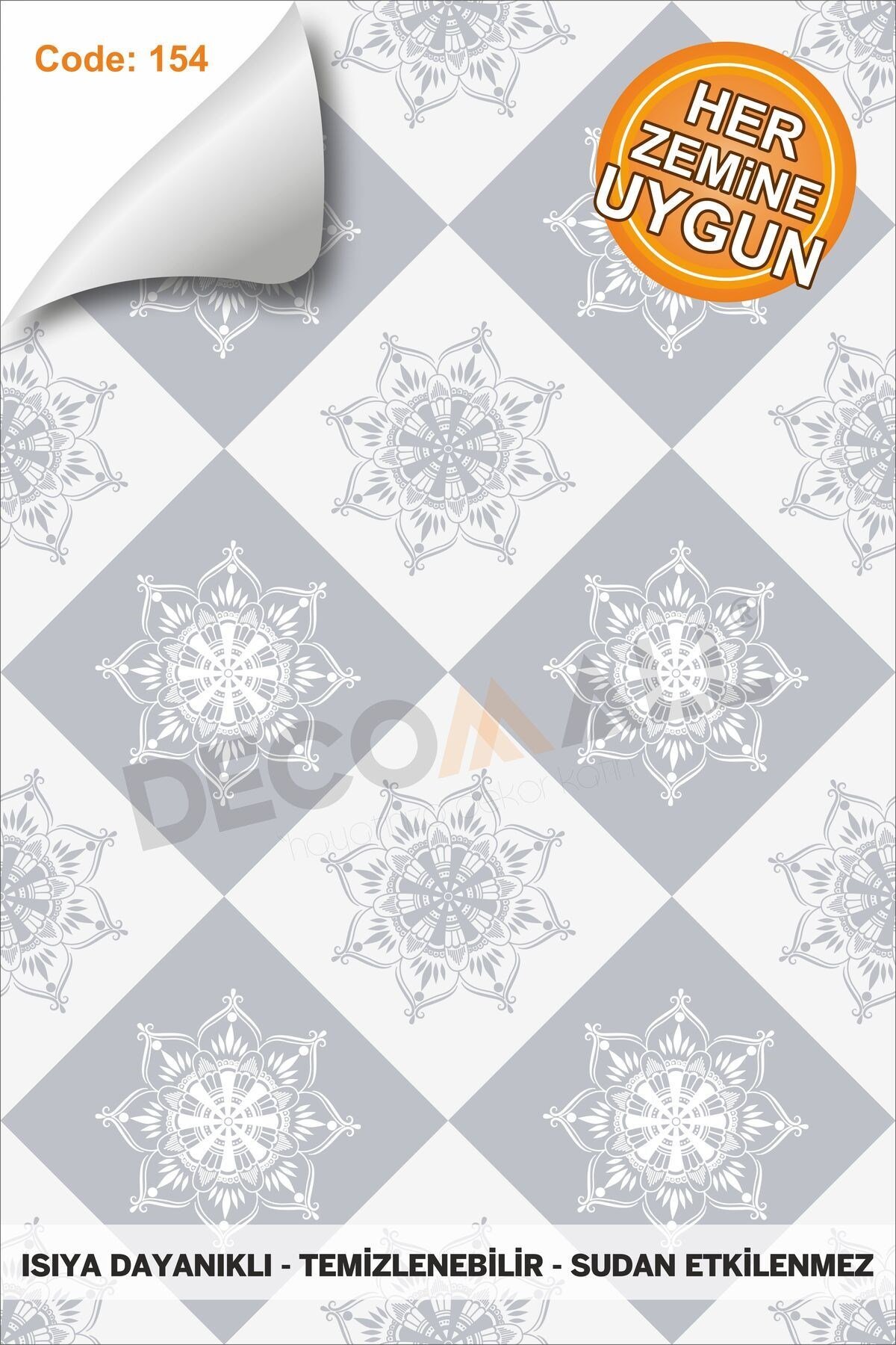 Suya Dayanıklı 100 x 100cm Mutfak Banyo Zemin Mermer Mobilya Fayans Yapışkanlı Folyo Kaplama Code154