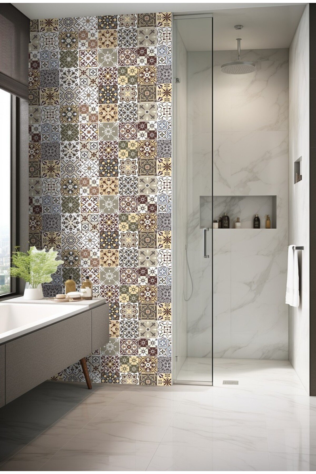 Suya Dayanıklı 100 x 100cm Mutfak Banyo Zemin Mermera Fayans Yapışkanlı Folyo (LAMİNASYONLU)Code163