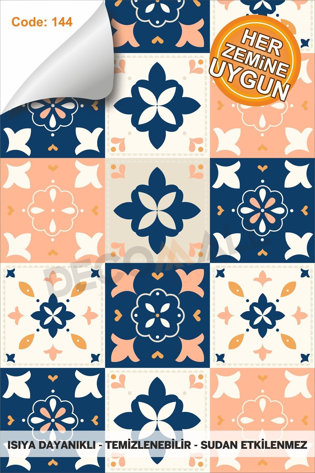 Suya Dayanıklı 100 x 100cm Mutfak Banyo Zemin Mermera Fayans Yapışkanlı Folyo (LAMİNASYONLU)Code144