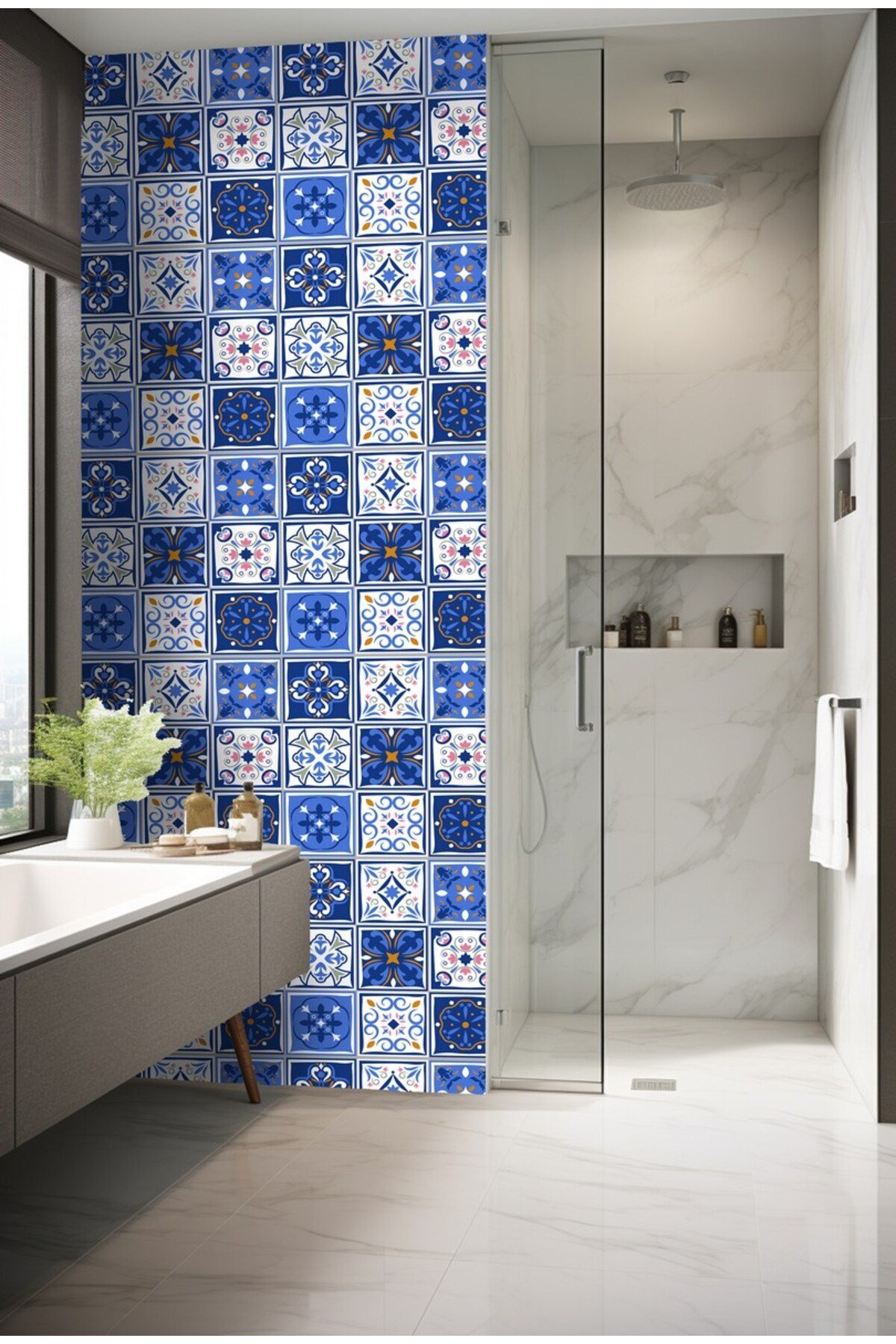 Suya Dayanıklı 100 x 100cm Mutfak Banyo Zemin Mermera Fayans Yapışkanlı Folyo (LAMİNASYONLU)Code150