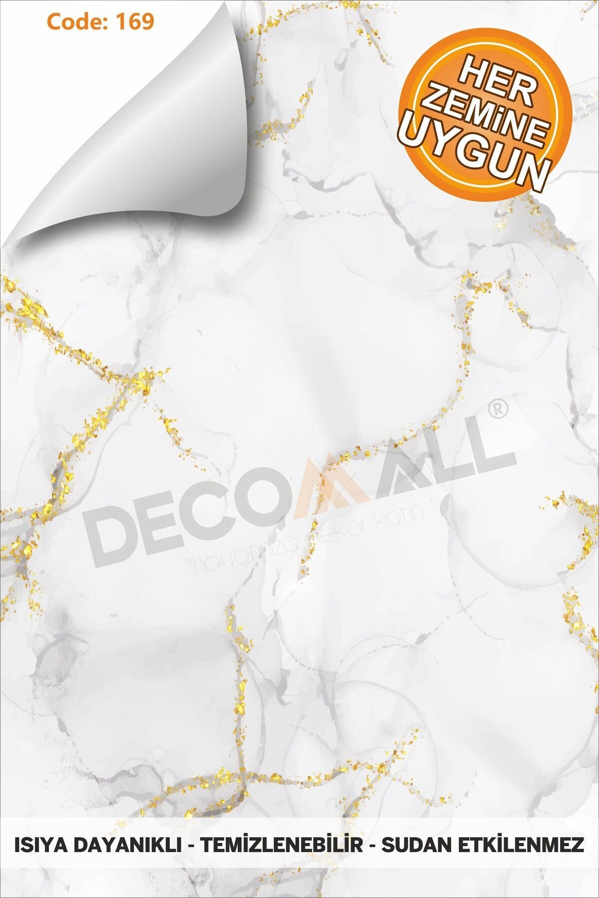 Suya Dayanıklı 100X100 CM Mutfak Banyo Zemin Mermer Fayans Yapışkanlı Folyo (LAMİNASYONLU) CODE 169