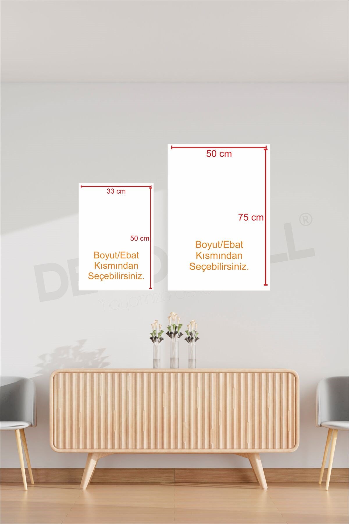 T-7 (75x50cm) 3 Parça Çerçeve Görünümlü Dekoratif Bohem Duvar Poster Seti Kendinden Yapışkanlı Folyo
