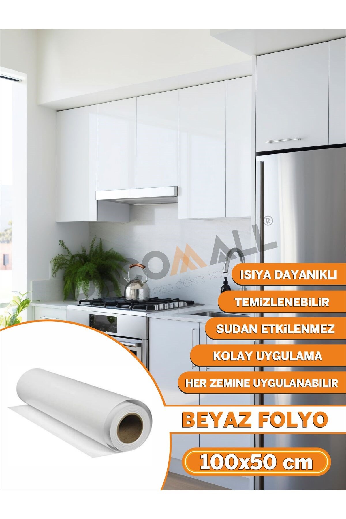 Tek Parça Beyaz Folyo Kaplamayapışkanlı Mutfak Dolapı Mobilya Kaplama Fayans Kaplama