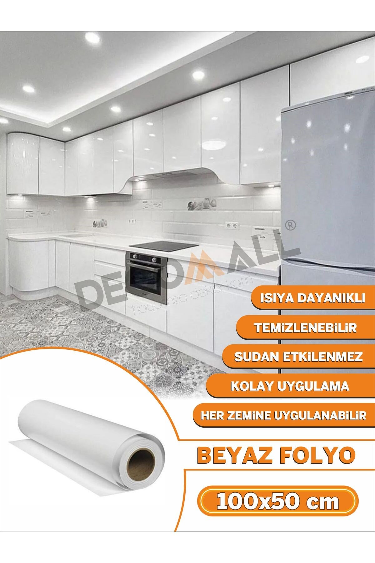 Tek Parça Beyaz Folyo Kaplamayapışkanlı Mutfak Dolapı Mobilya Kaplama Fayans Kaplama