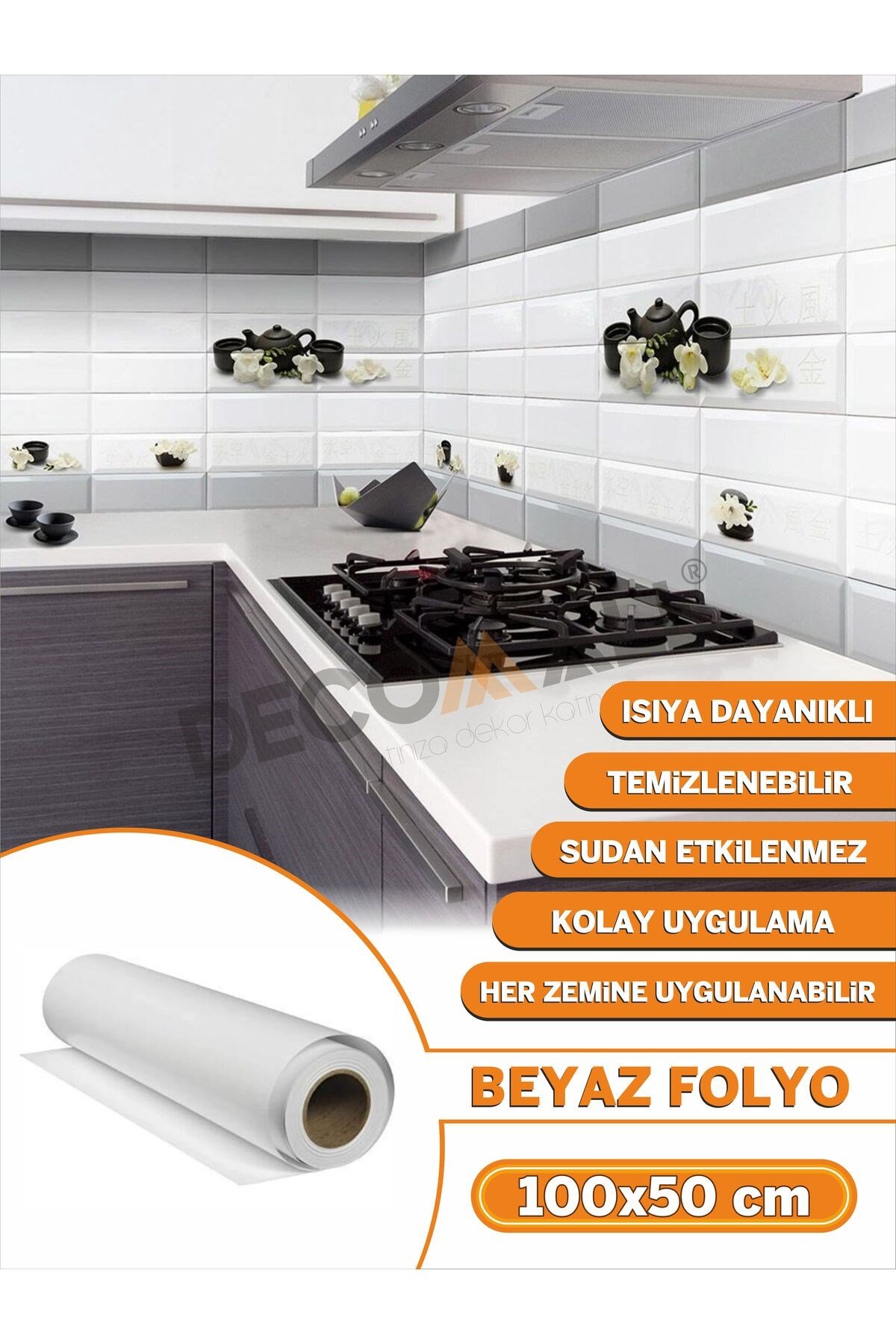 Tek Parça Beyaz Folyo Kaplamayapışkanlı Mutfak Dolapı Mobilya Kaplama Fayans Kaplama