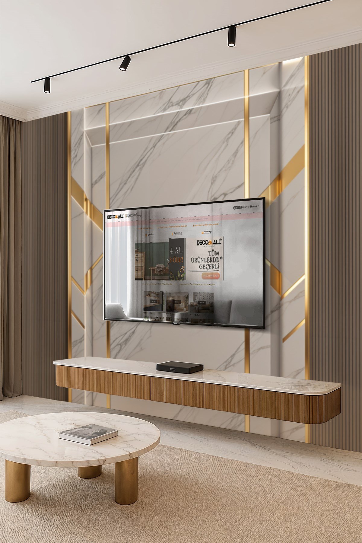 (TV-10) TV Arkası Duvar Kağıdı Tek Parça 3D Çita Mermer Görünümlü Salon Ofis Duvar Posteri