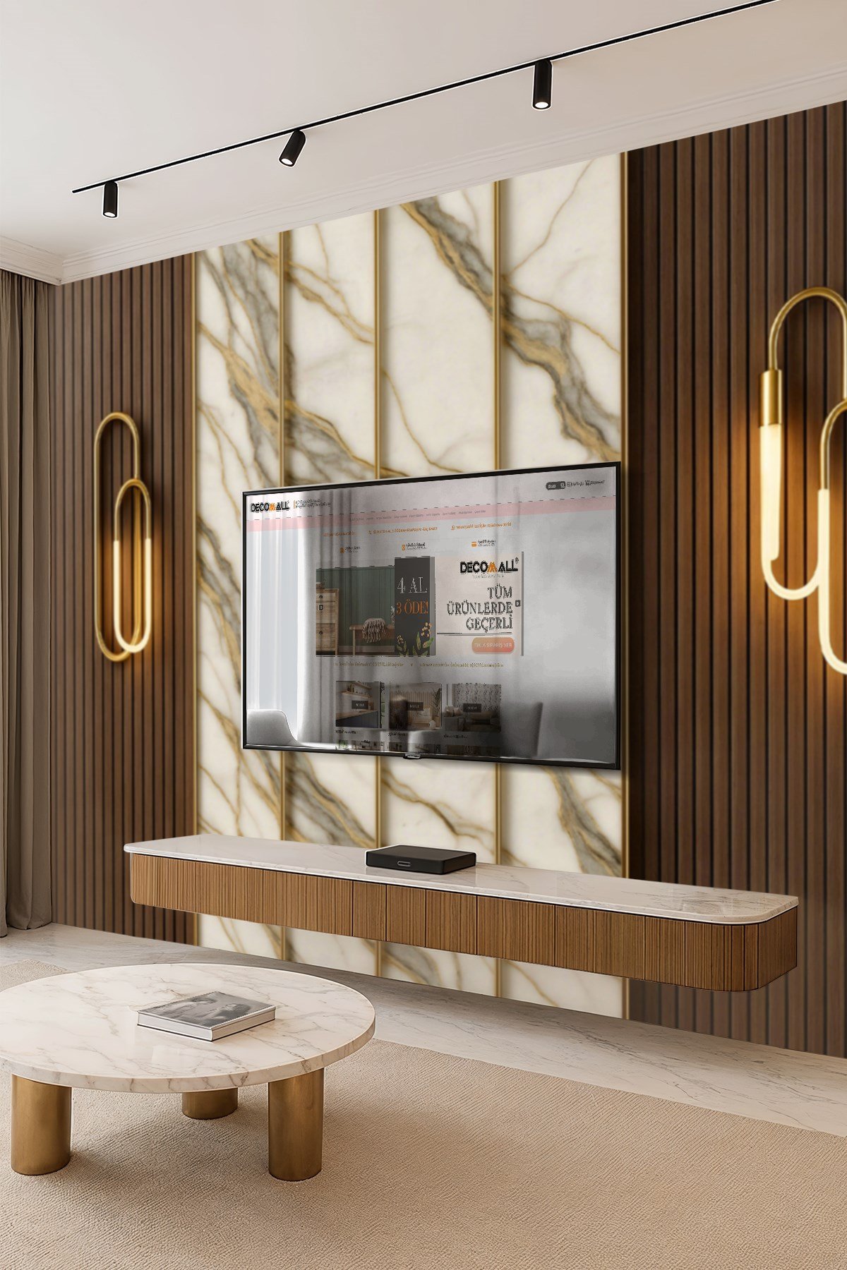 (TV-11) TV Arkası Duvar Kağıdı Tek Parça 3D Çita Mermer Görünümlü Salon Ofis Duvar Posteri
