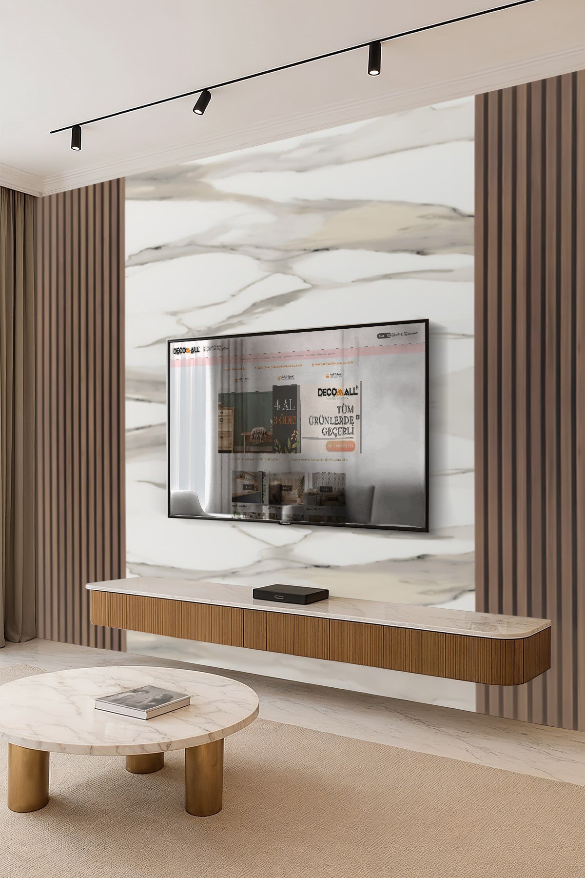 (TV-12) TV Arkası Duvar Kağıdı Tek Parça 3D Çita Mermer Görünümlü Salon Ofis Duvar Posteri