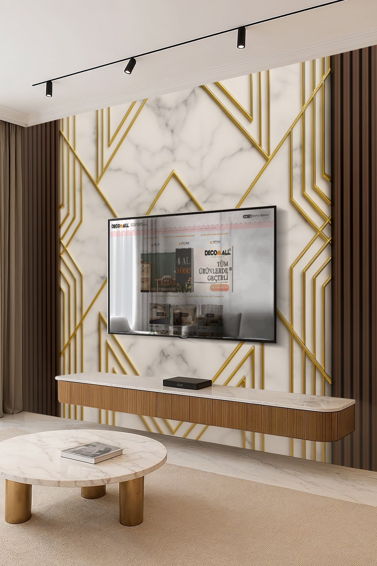 (TV-13) TV Arkası Duvar Kağıdı Tek Parça 3D Çita Mermer Görünümlü Salon Ofis Duvar Posteri