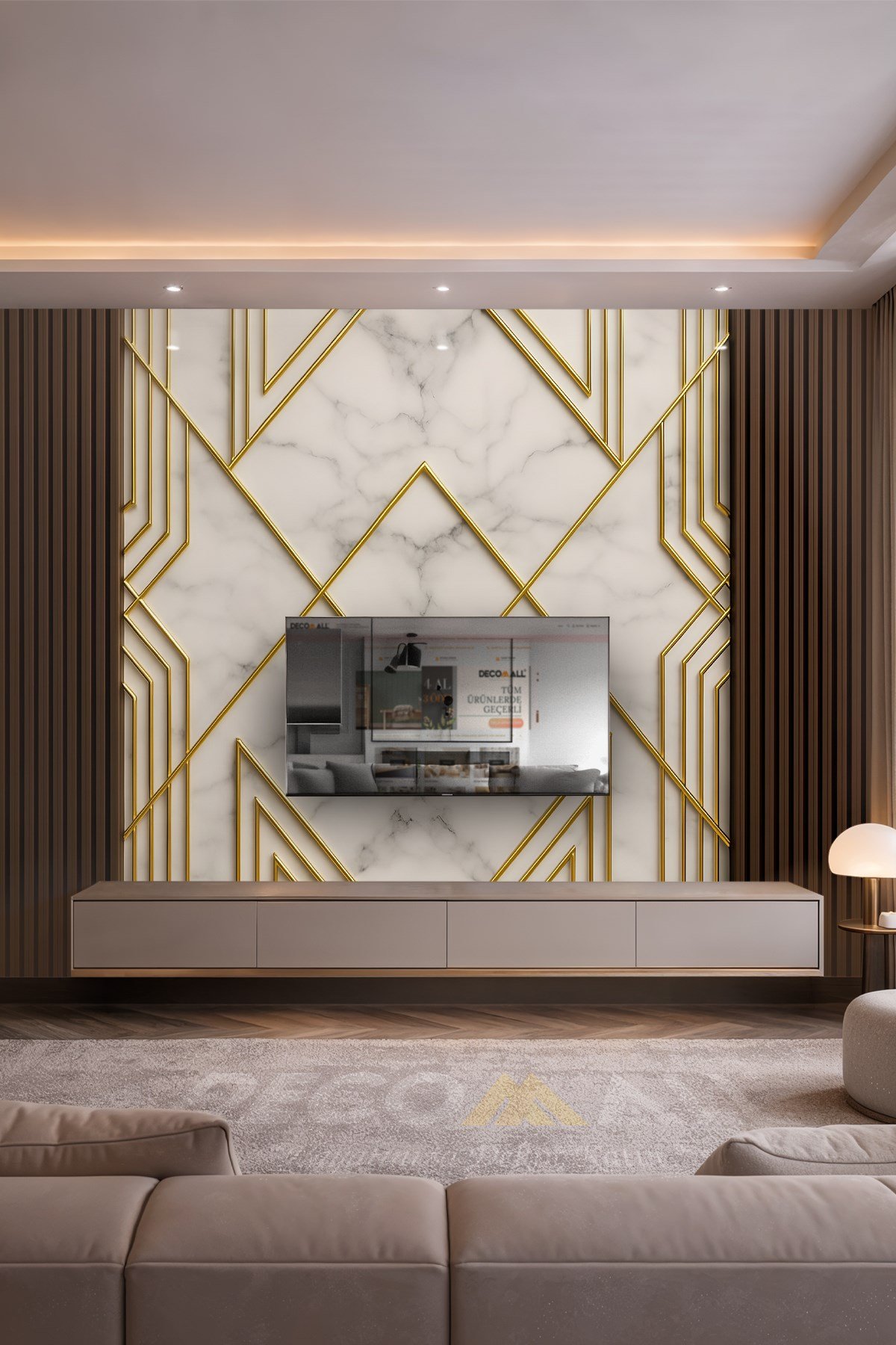 (TV-13) TV Arkası Duvar Kağıdı Tek Parça 3D Çita Mermer Görünümlü Salon Ofis Duvar Posteri