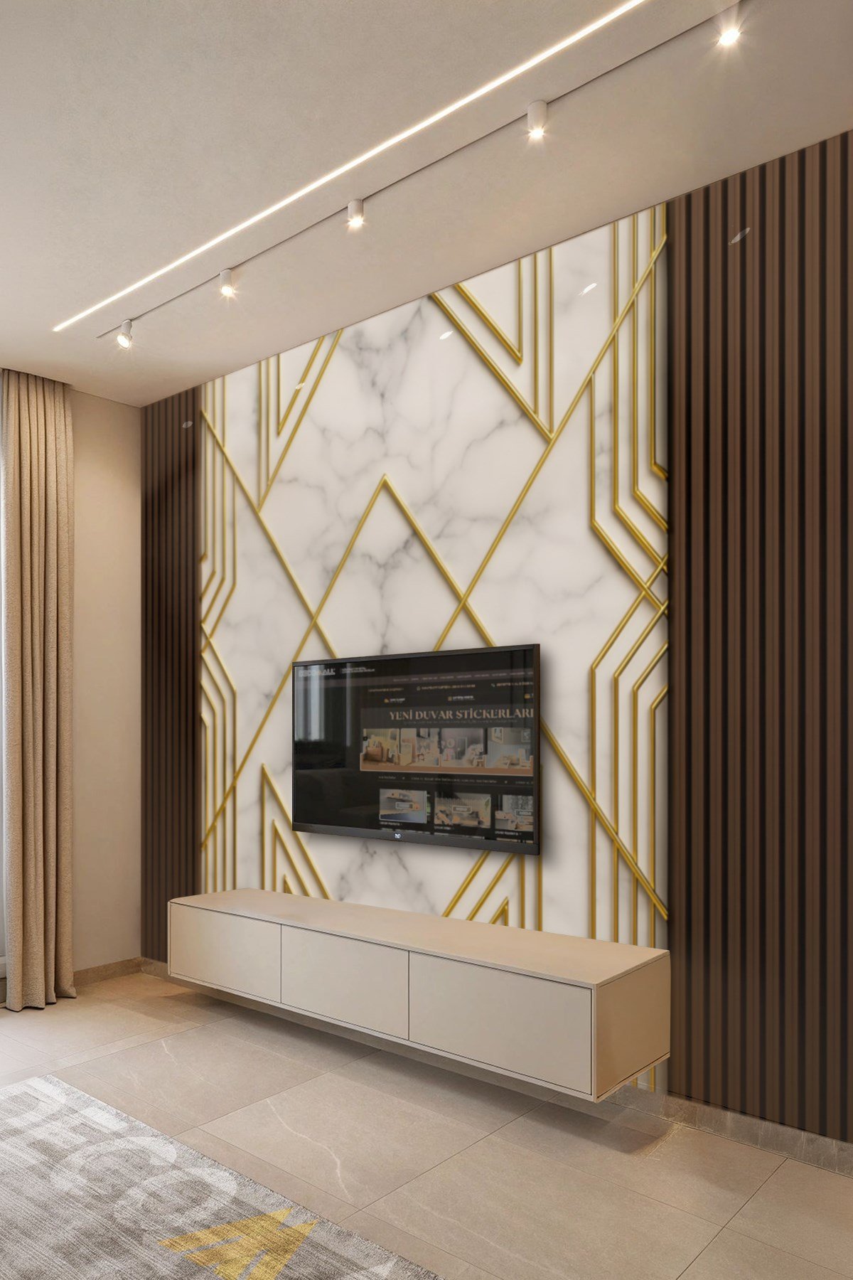 (TV-13) TV Arkası Duvar Kağıdı Tek Parça 3D Çita Mermer Görünümlü Salon Ofis Duvar Posteri