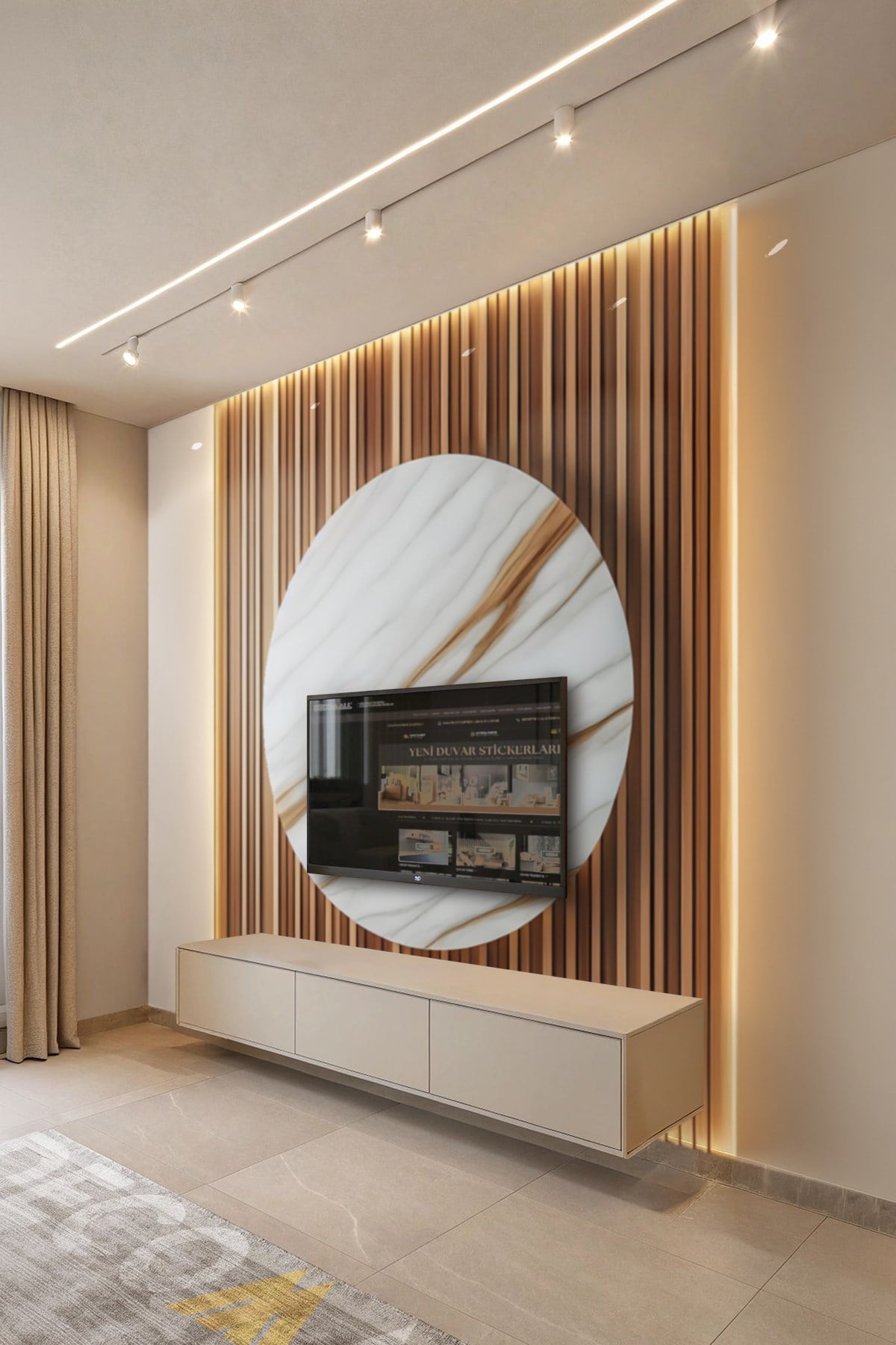 (TV-14) TV Arkası Duvar Kağıdı Tek Parça 3D Çita Mermer Görünümlü Salon Ofis Duvar Posteri
