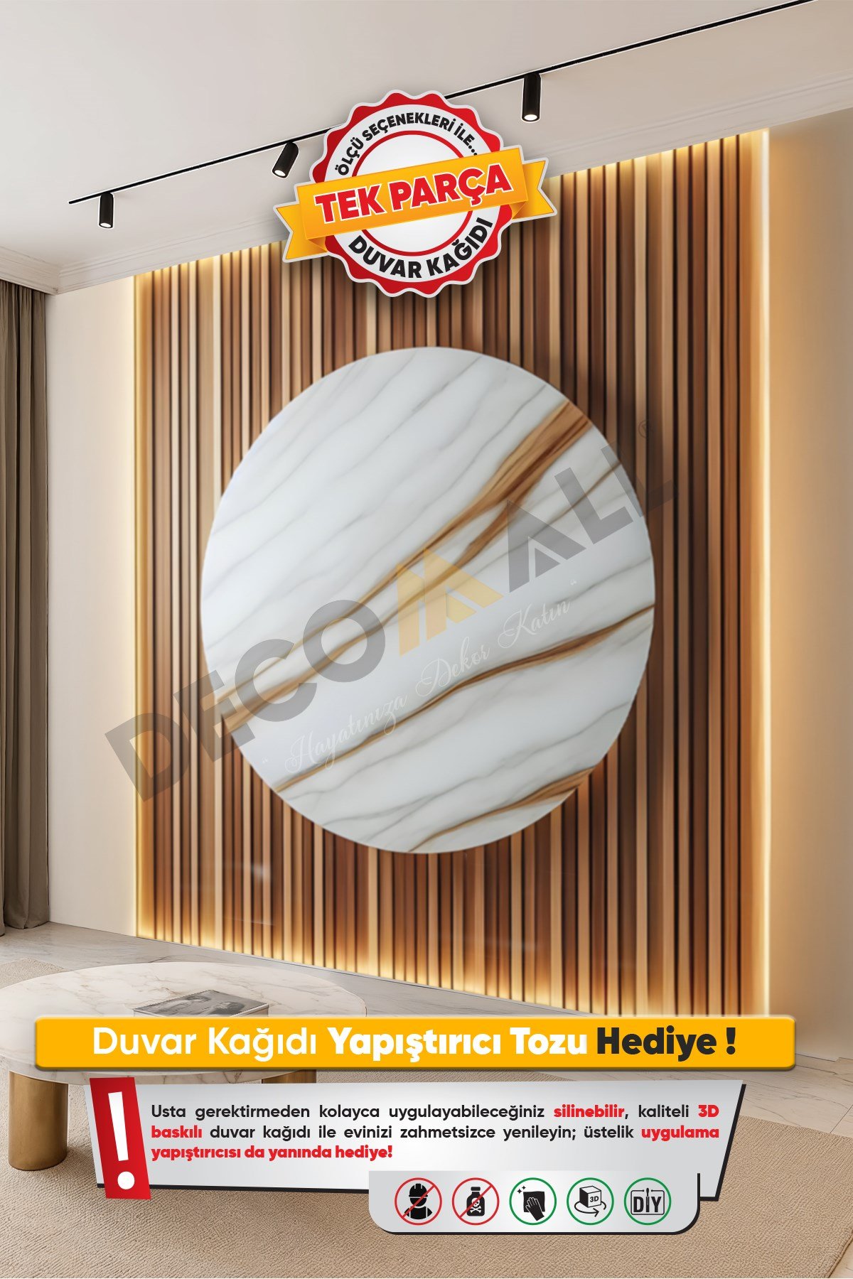 (TV-14) TV Arkası Duvar Kağıdı Tek Parça 3D Çita Mermer Görünümlü Salon Ofis Duvar Posteri