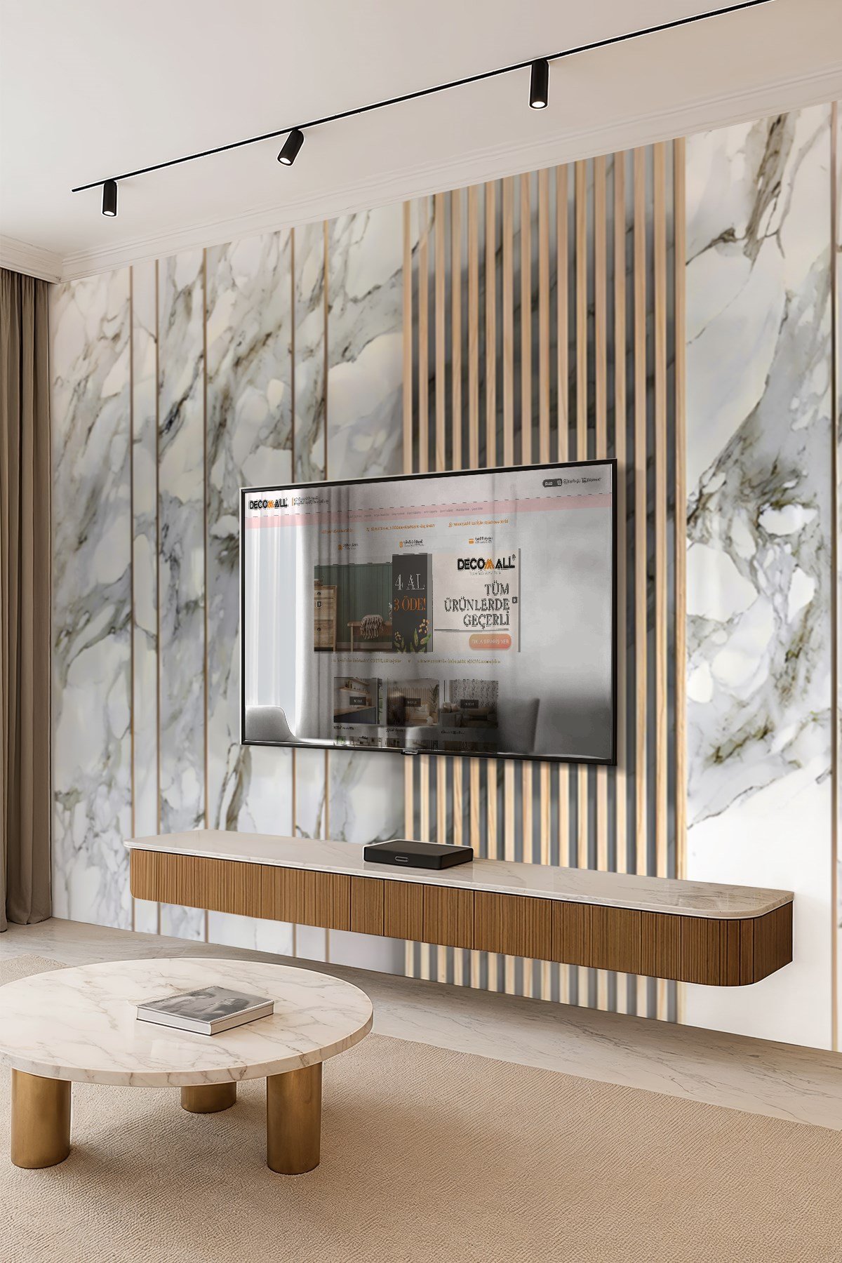 (TV-15) TV Arkası Duvar Kağıdı Tek Parça 3D Çita Mermer Görünümlü Salon Ofis Duvar Posteri