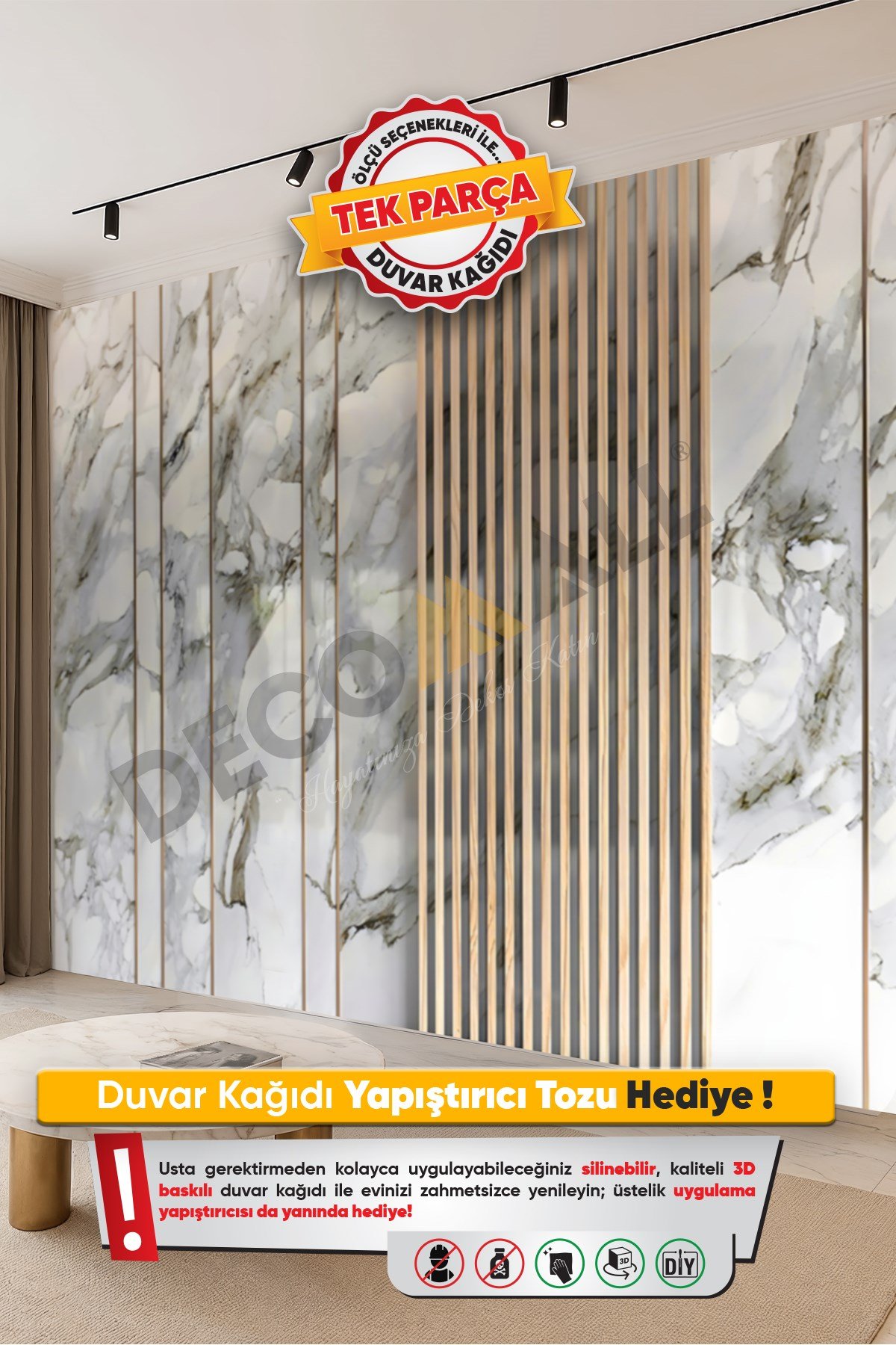 (TV-15) TV Arkası Duvar Kağıdı Tek Parça 3D Çita Mermer Görünümlü Salon Ofis Duvar Posteri