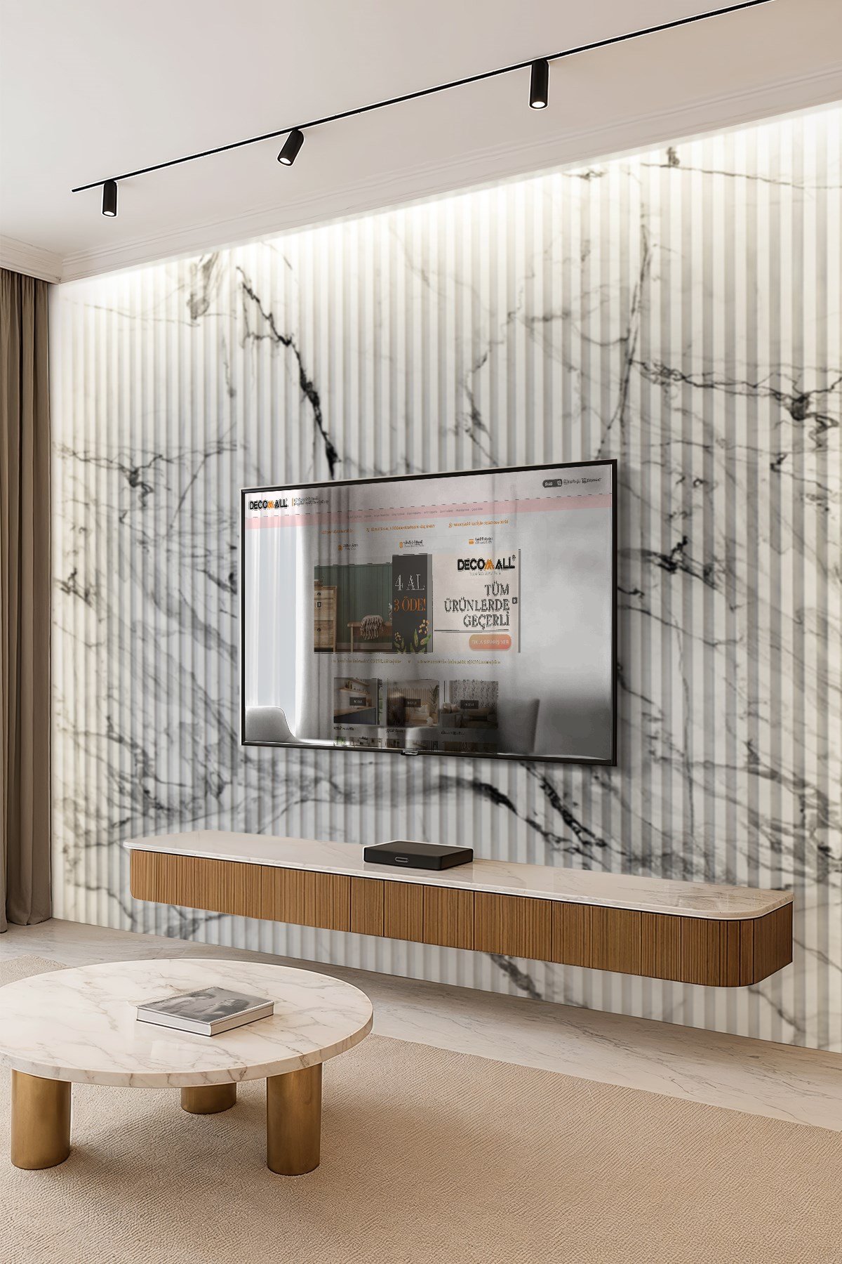(TV-16) TV Arkası Duvar Kağıdı Tek Parça 3D Çita Mermer Görünümlü Salon Ofis Duvar Posteri