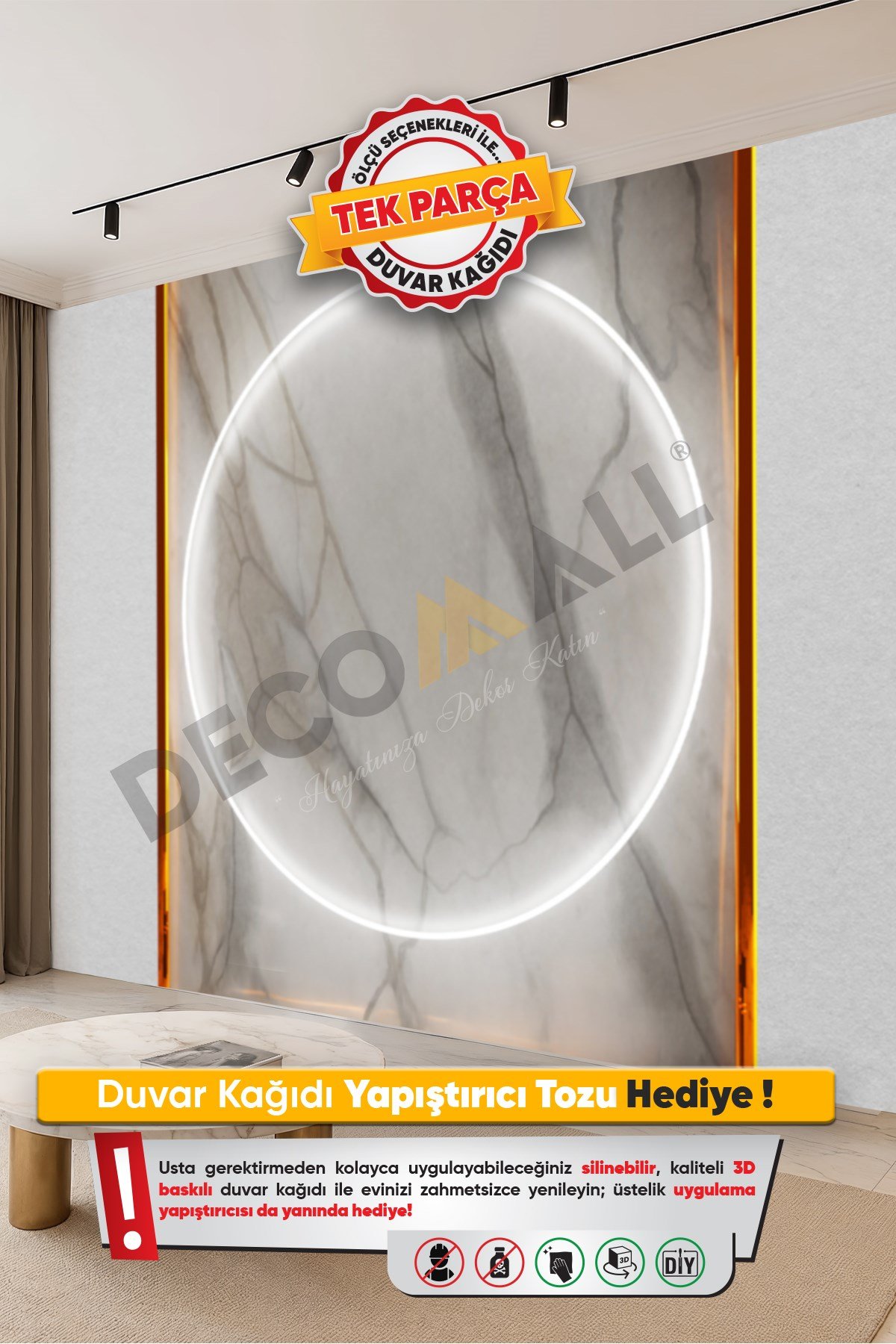 (TV-17) TV Arkası Duvar Kağıdı Tek Parça 3D Çita Mermer Görünümlü Salon Ofis Duvar Posteri