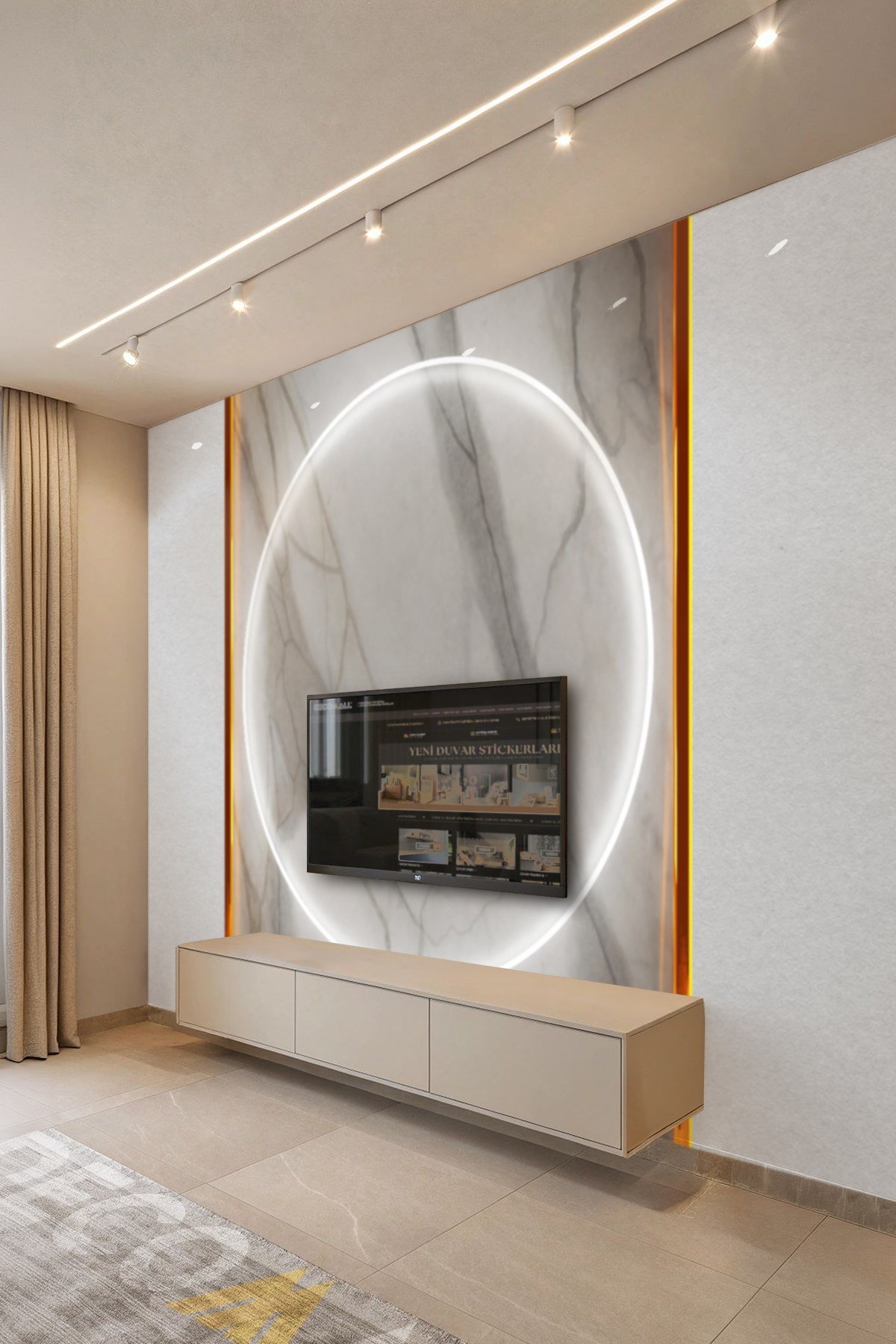 (TV-17) TV Arkası Duvar Kağıdı Tek Parça 3D Çita Mermer Görünümlü Salon Ofis Duvar Posteri