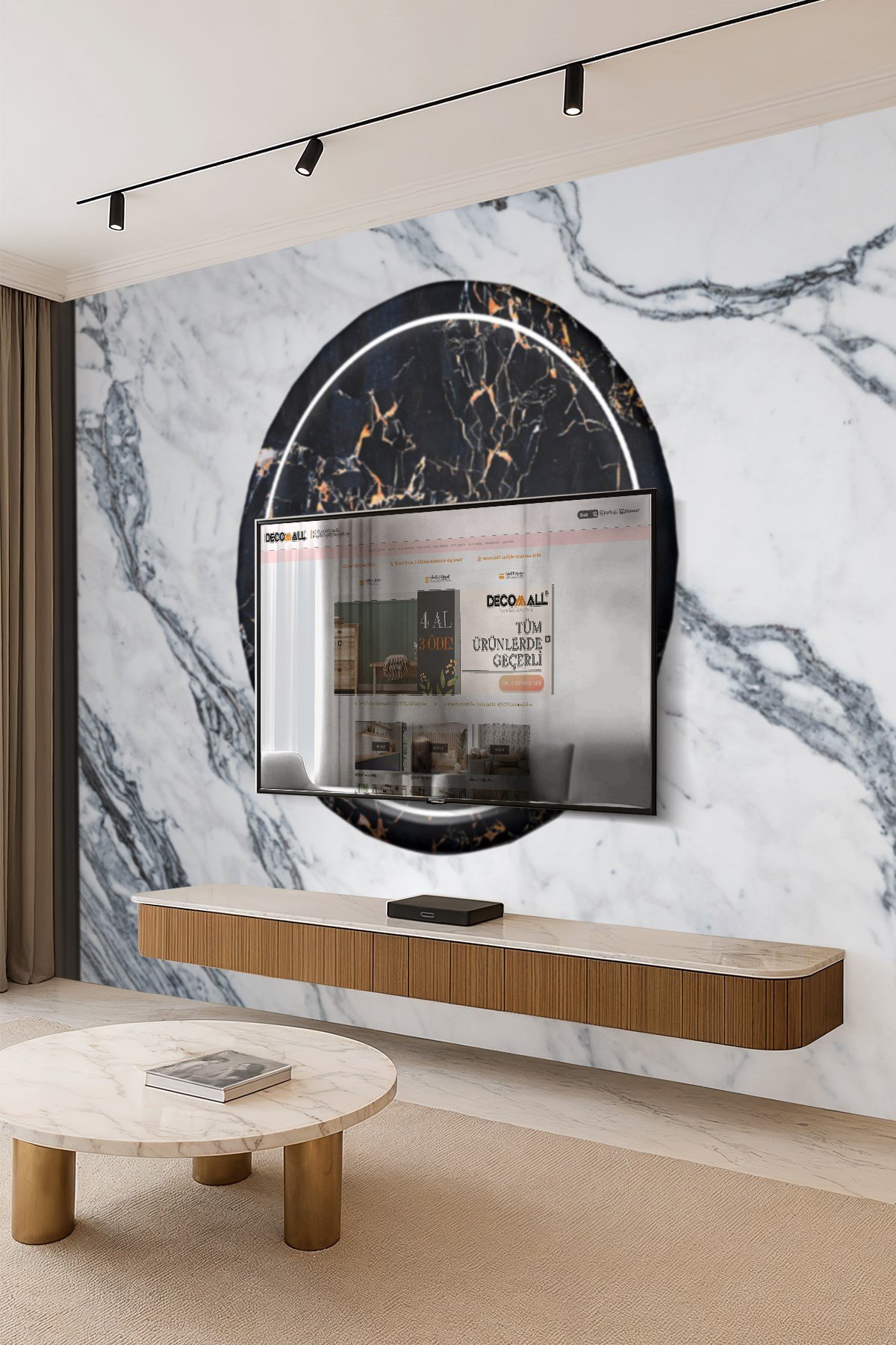 (TV-18) TV Arkası Duvar Kağıdı Tek Parça 3D Çita Mermer Görünümlü Salon Ofis Duvar Posteri