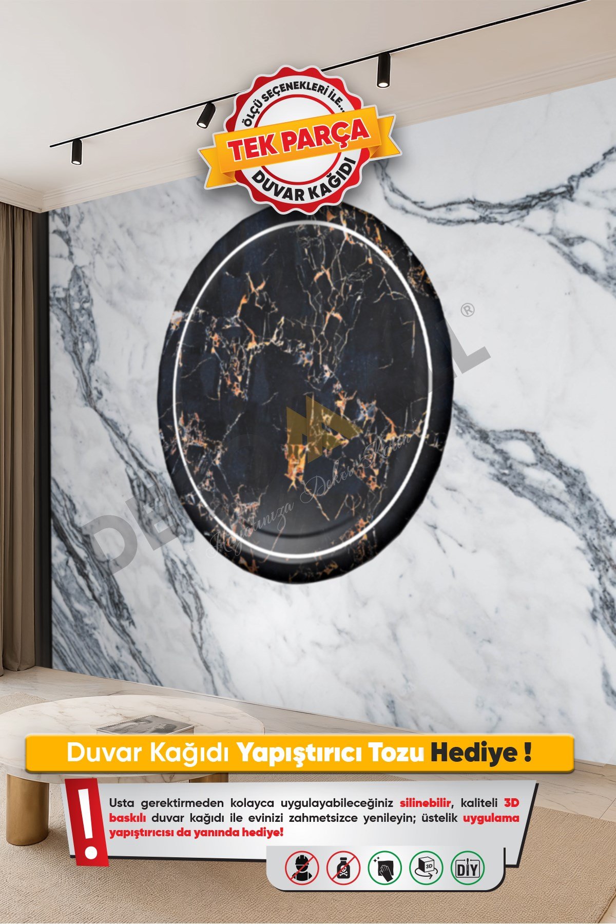 (TV-18) TV Arkası Duvar Kağıdı Tek Parça 3D Çita Mermer Görünümlü Salon Ofis Duvar Posteri