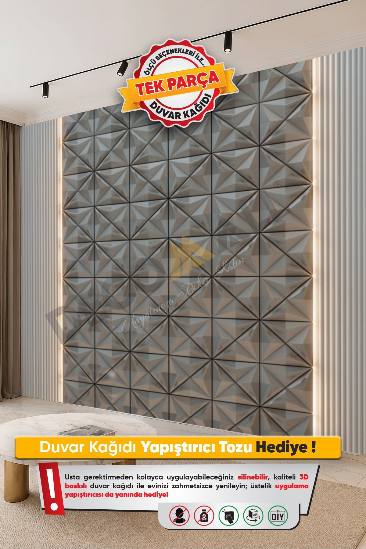 (TV-2) TV Arkası Duvar Kağıdı Tek Parça 3D Çita Mermer Görünümlü Salon Ofis Duvar Posteri