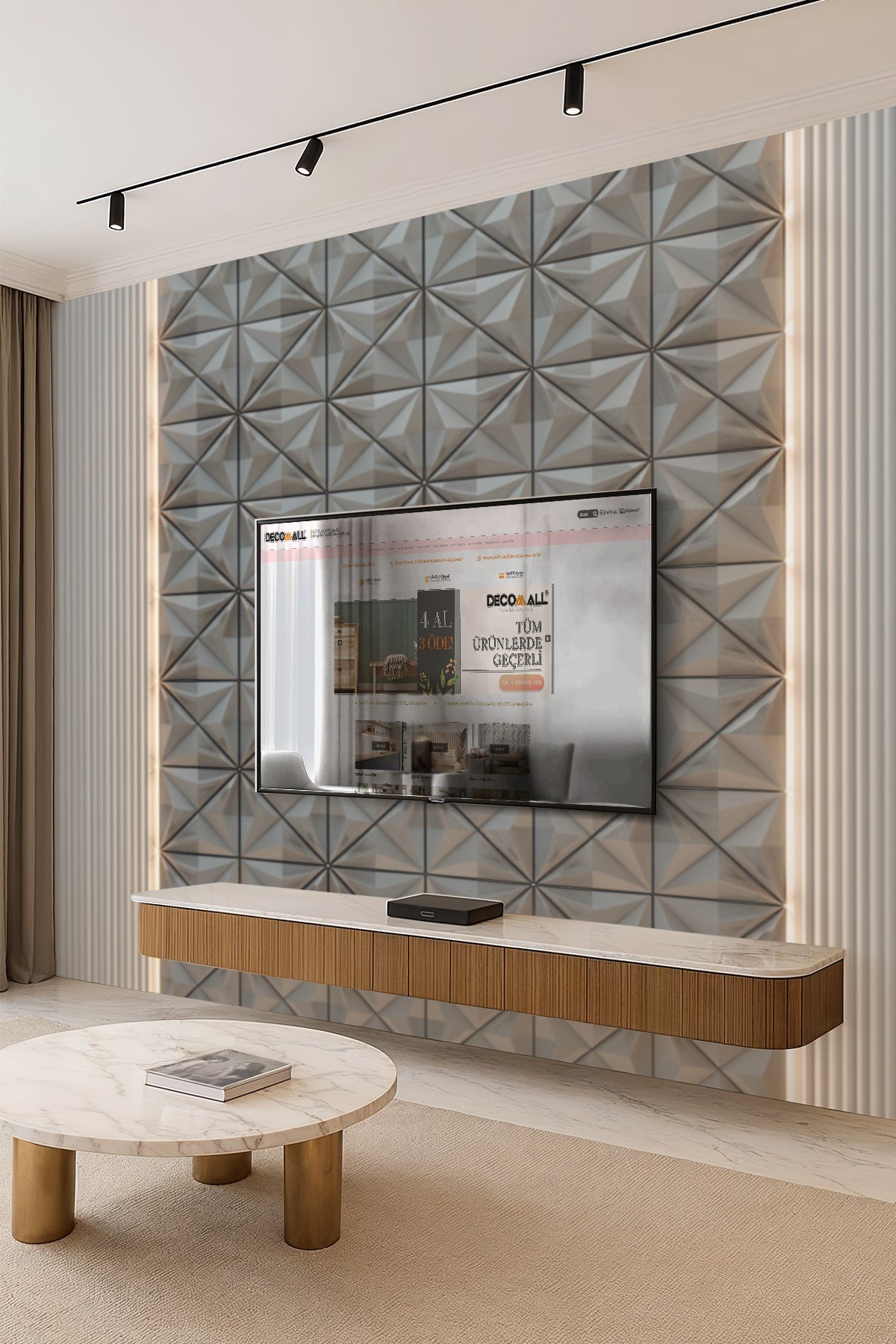 (TV-2) TV Arkası Duvar Kağıdı Tek Parça 3D Çita Mermer Görünümlü Salon Ofis Duvar Posteri