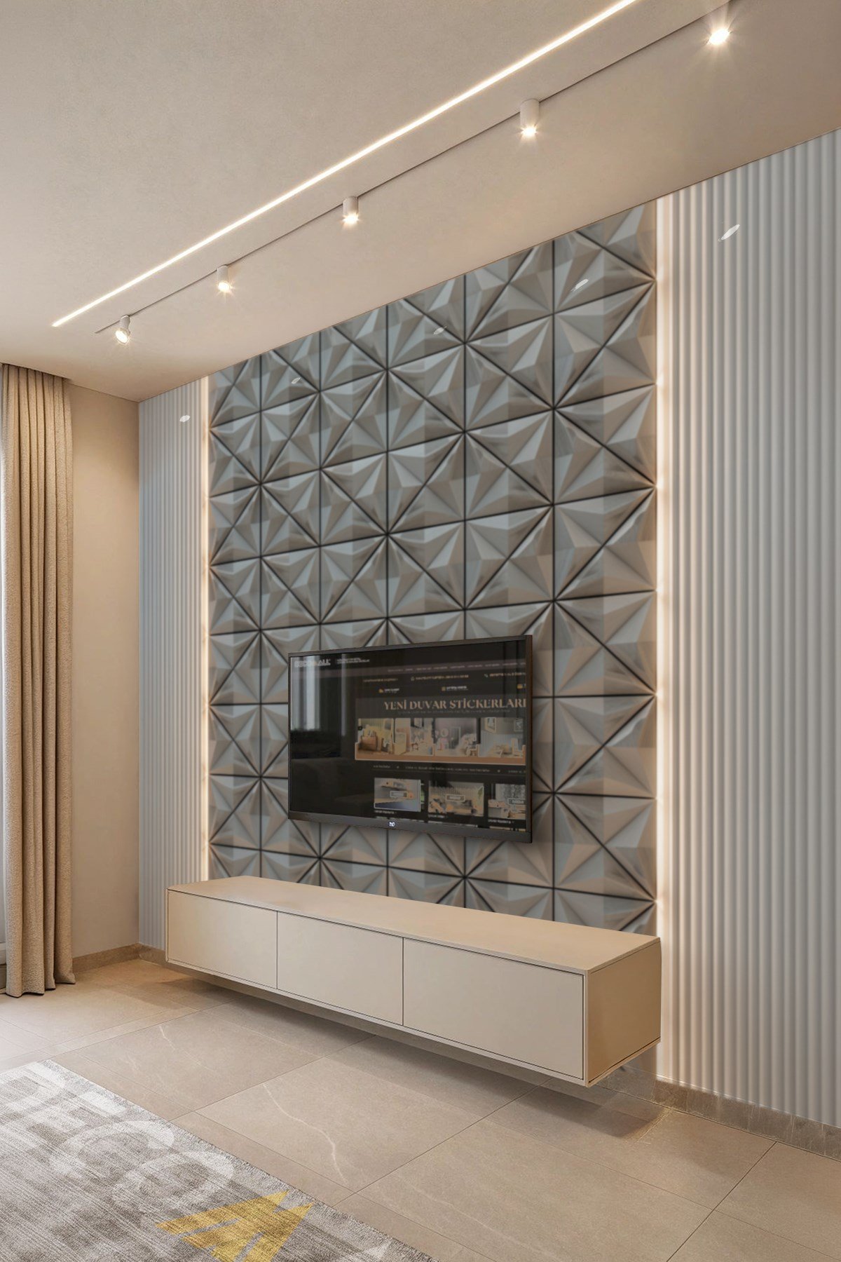 (TV-2) TV Arkası Duvar Kağıdı Tek Parça 3D Çita Mermer Görünümlü Salon Ofis Duvar Posteri