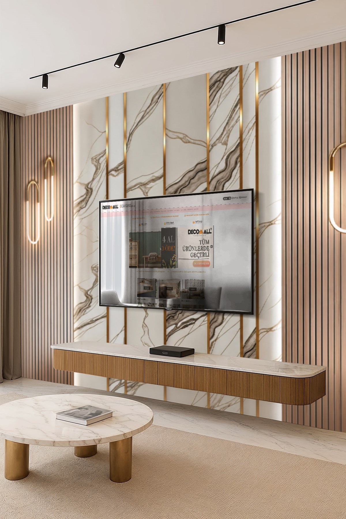 (TV-21) TV Arkası Duvar Kağıdı Tek Parça 3D Çita Mermer Görünümlü Salon Ofis Duvar Posteri